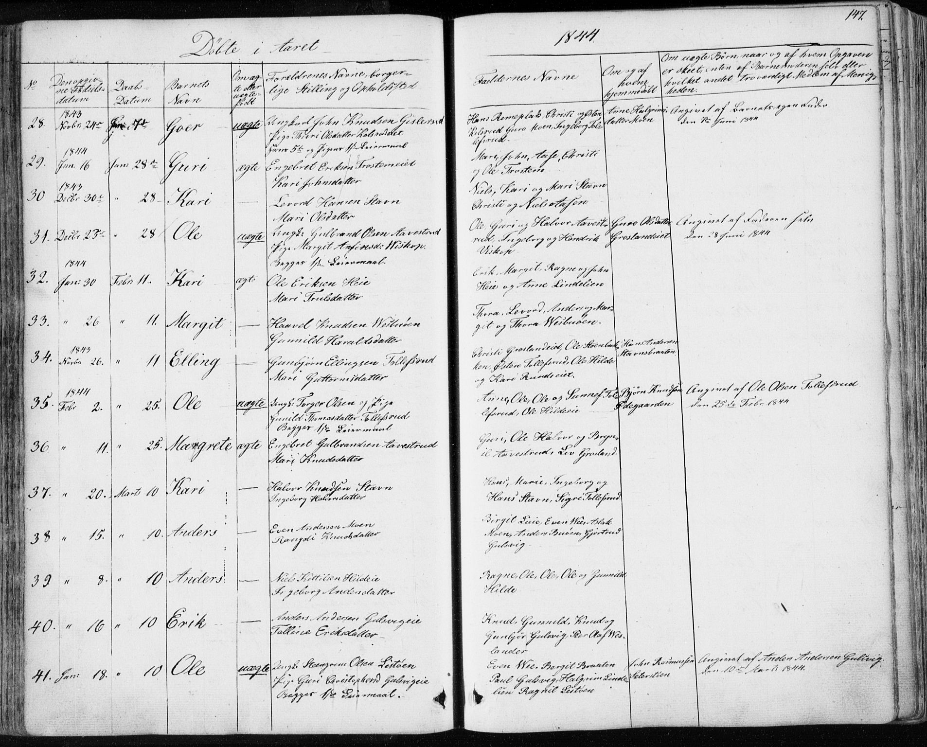 Nes kirkebøker, AV/SAKO-A-236/F/Fa/L0009: Parish register (official) no. 9, 1834-1863, p. 147