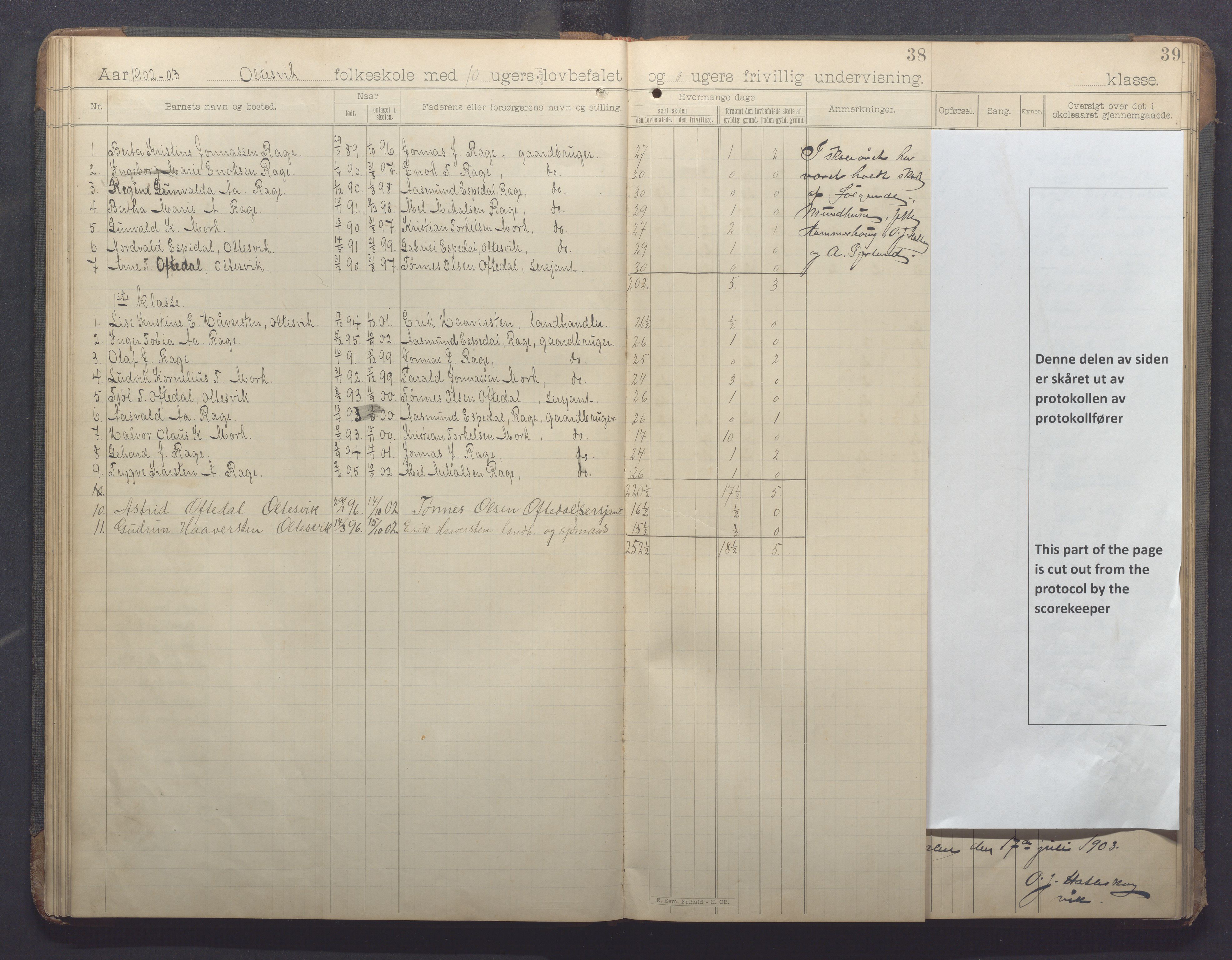 Høle kommune - Oltesvik skole, IKAR/K-100031/H/L0001: Skoleprotokoll, 1894-1915, p. 38