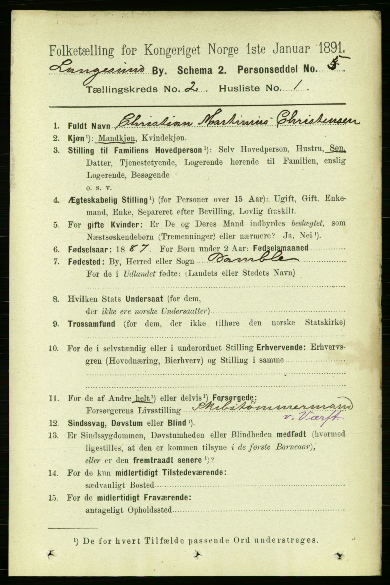 RA, 1891 census for 0802 Langesund, 1891, p. 714