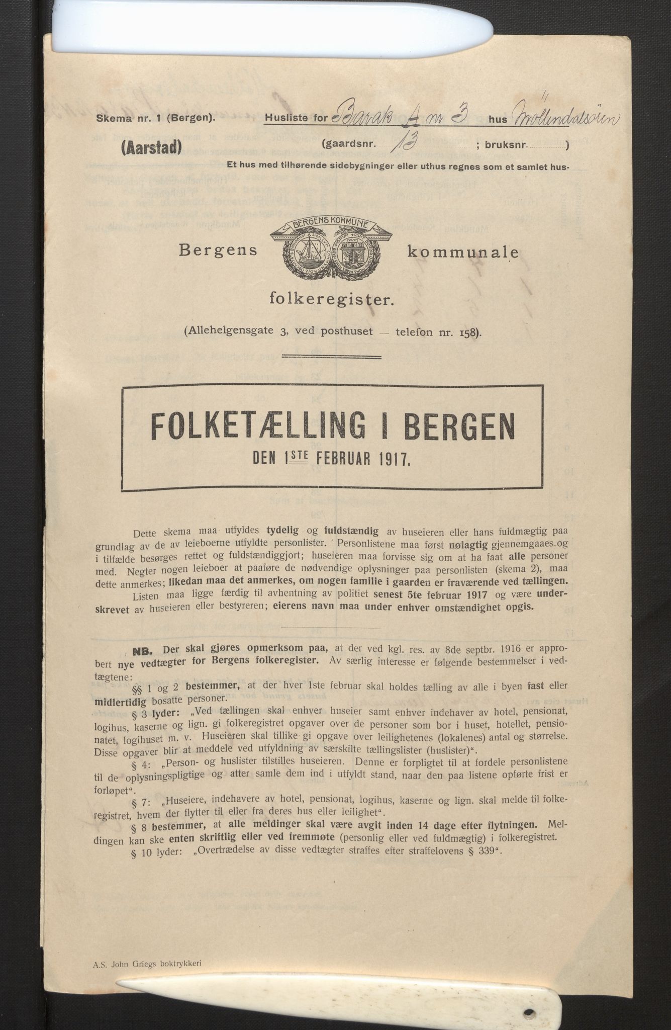 SAB, Municipal Census 1917 for Bergen, 1917, p. 52426