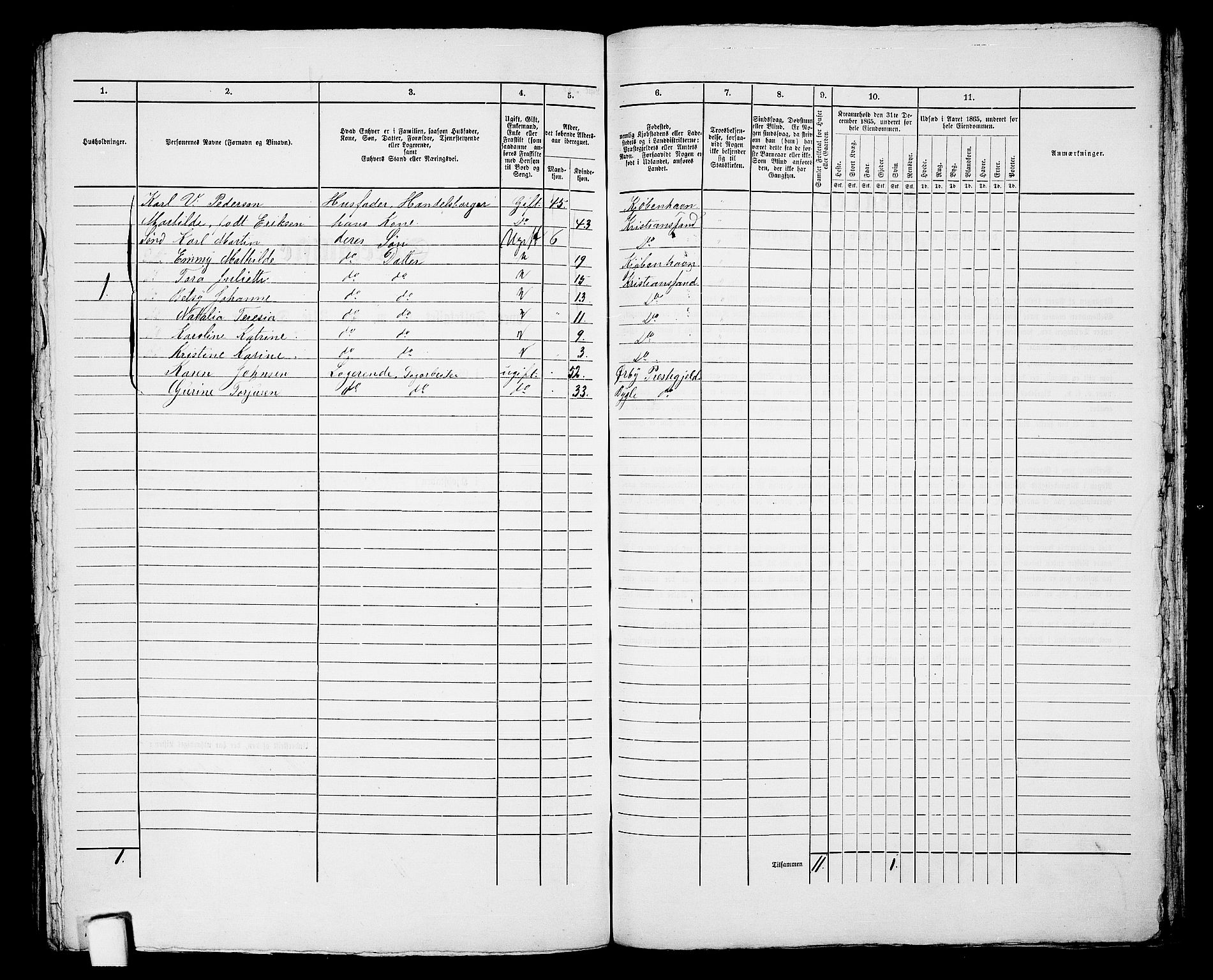 RA, 1865 census for Kristiansand, 1865, p. 1470