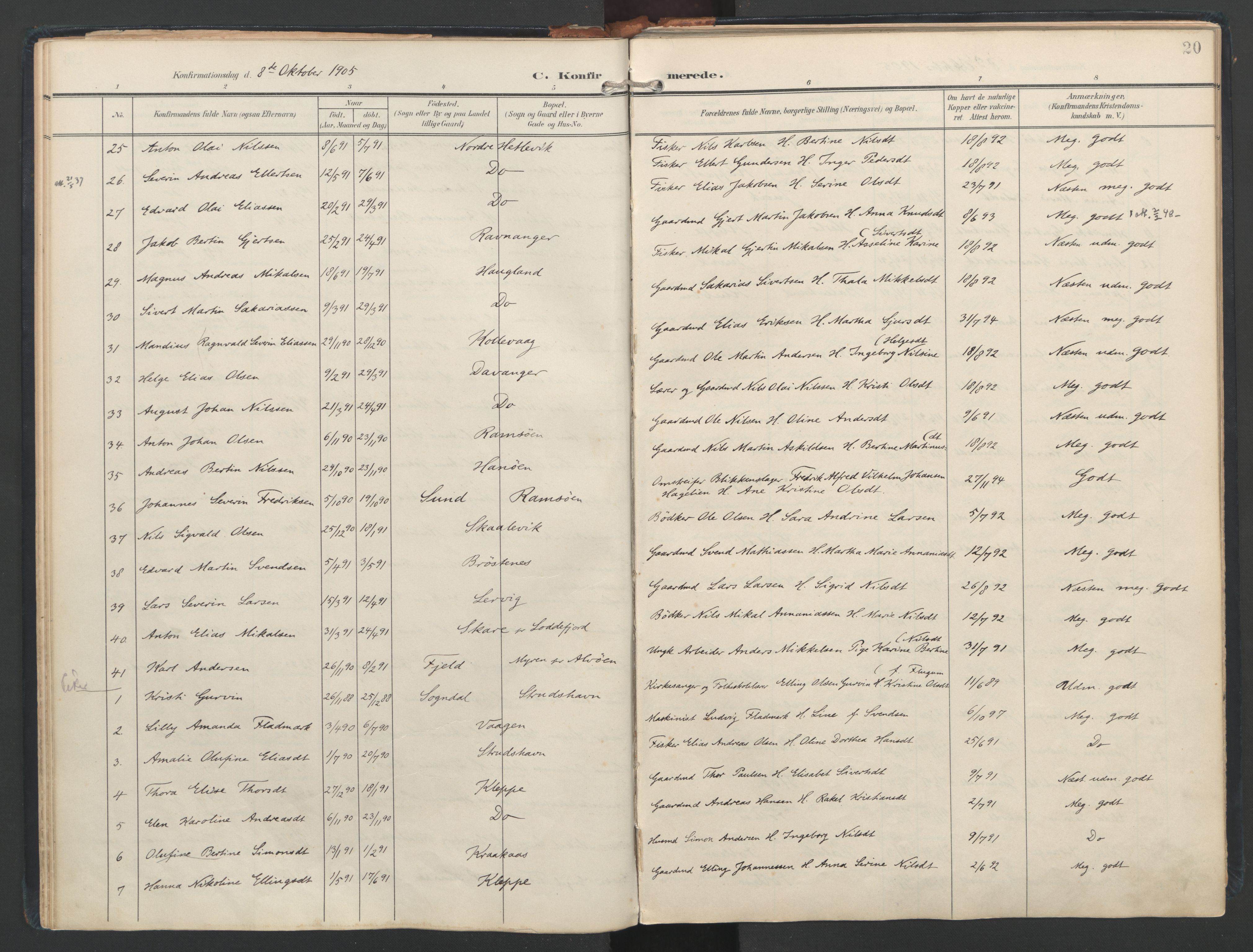 Askøy Sokneprestembete, AV/SAB-A-74101/H/Ha/Haa/Haad/L0001: Parish register (official) no. D 1, 1902-1916, p. 20