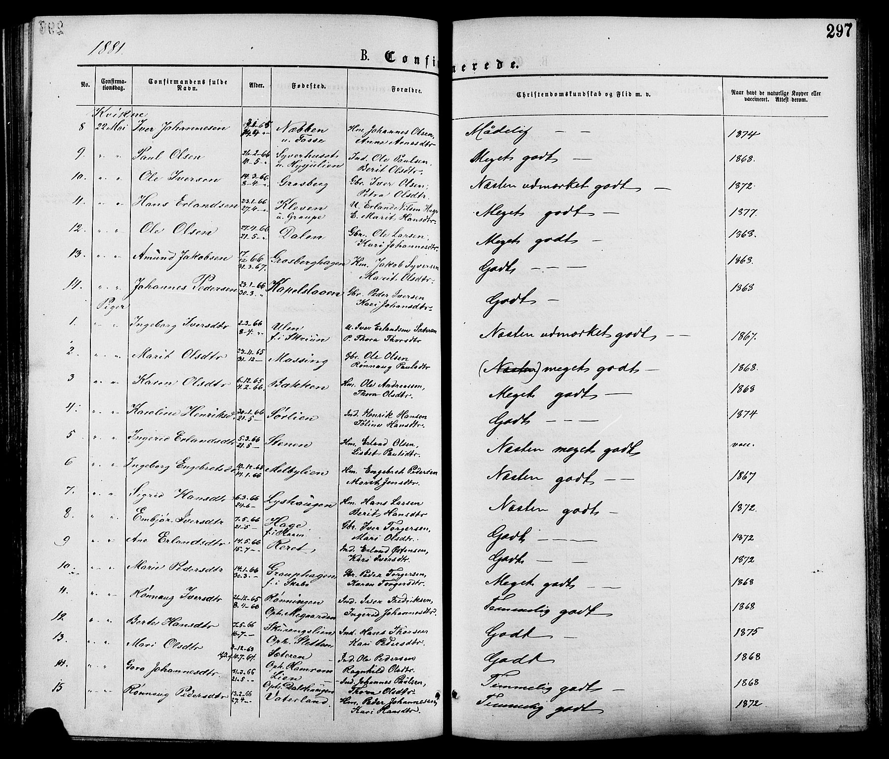 Nord-Fron prestekontor, AV/SAH-PREST-080/H/Ha/Haa/L0002: Parish register (official) no. 2, 1865-1883, p. 297