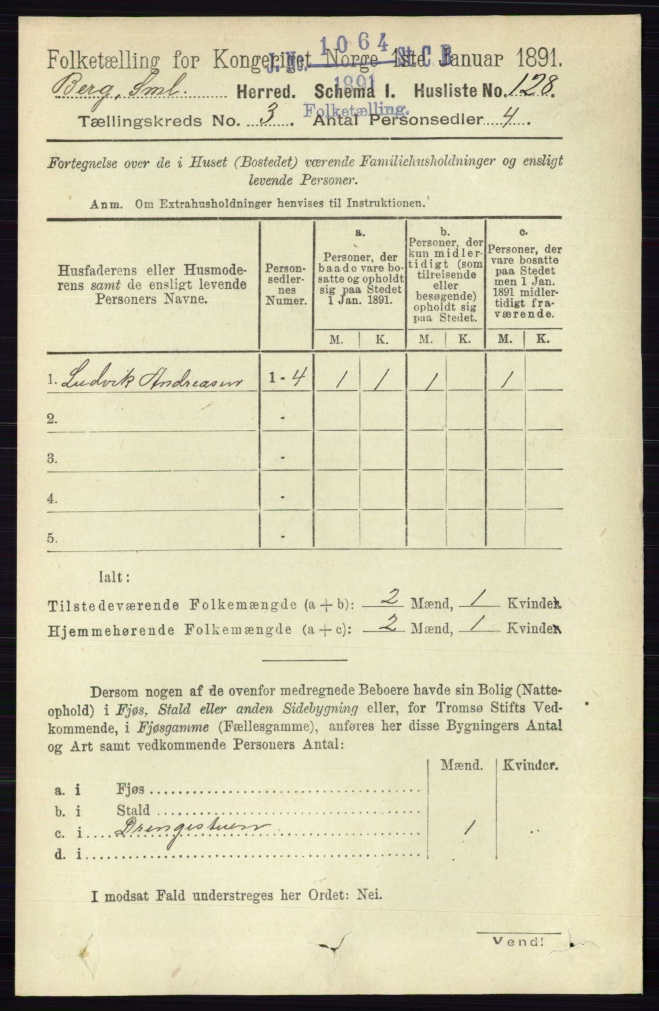 RA, 1891 census for 0116 Berg, 1891, p. 1885