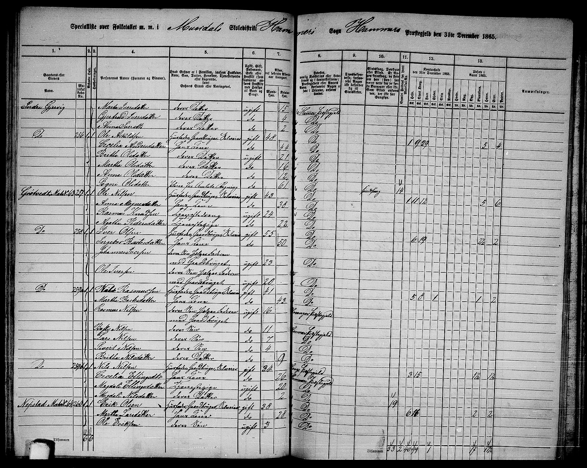 RA, 1865 census for Hamre, 1865, p. 100