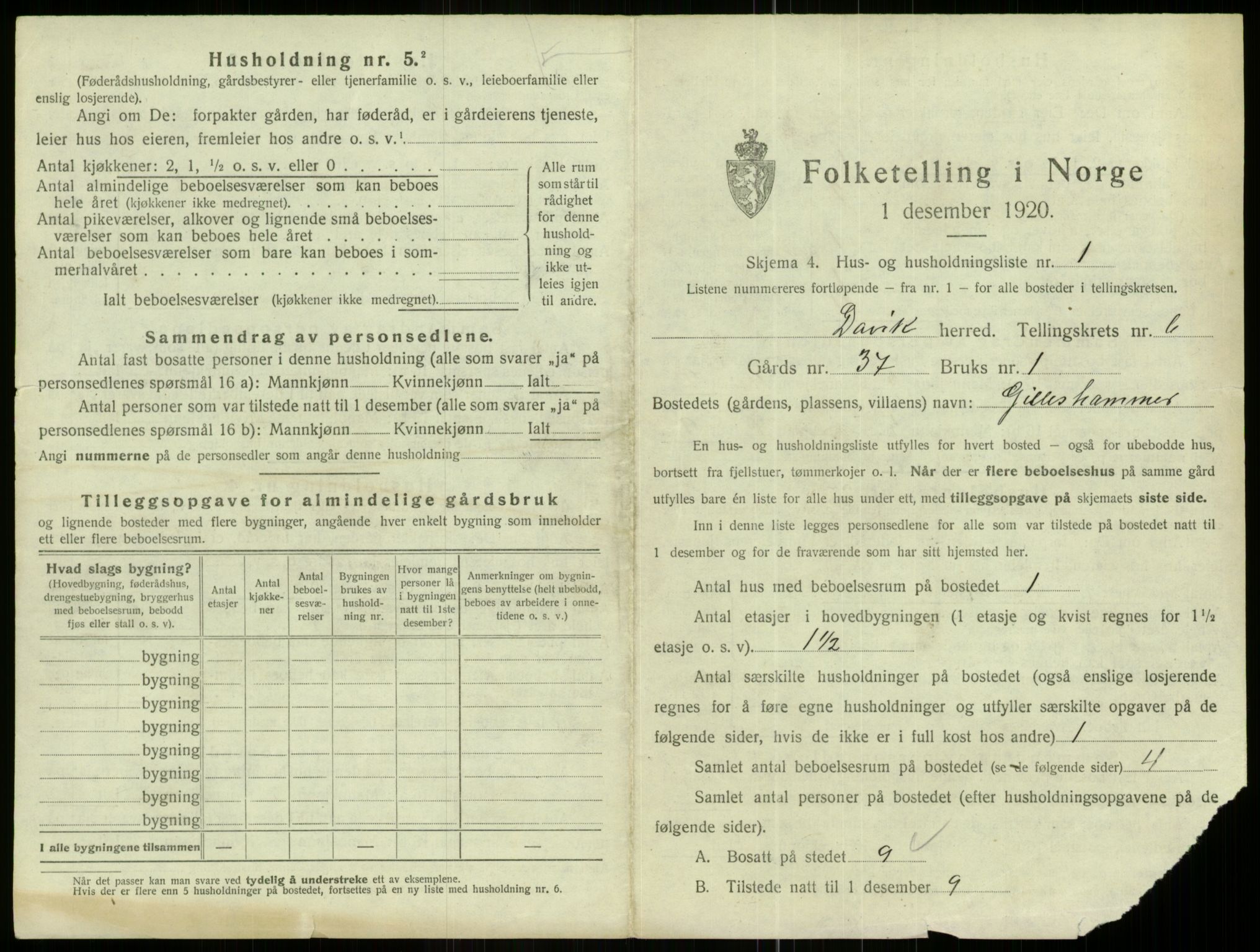 SAB, 1920 census for Davik, 1920, p. 409