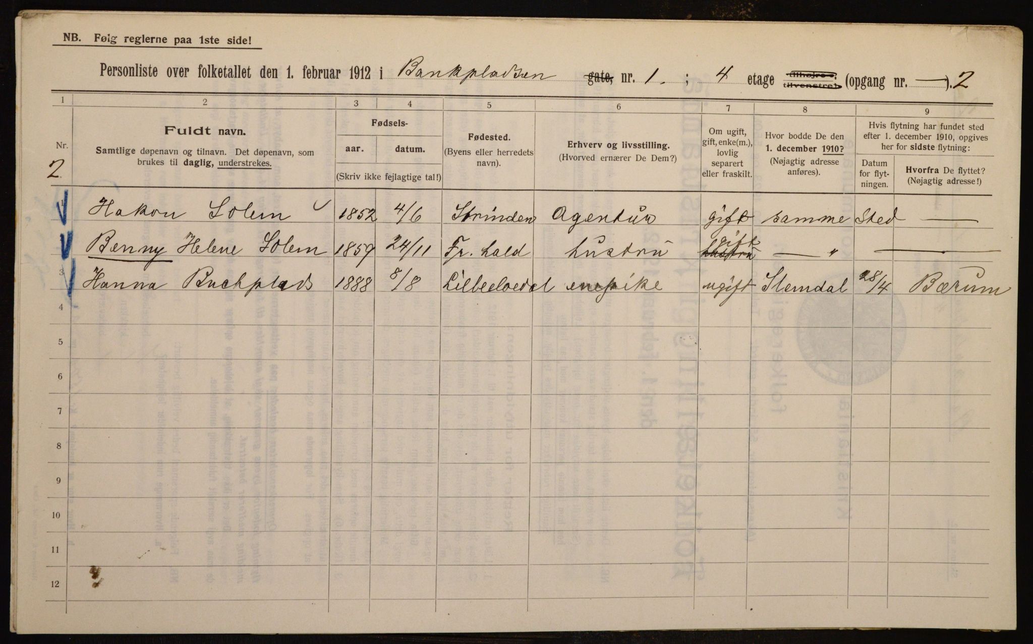 OBA, Municipal Census 1912 for Kristiania, 1912, p. 3233