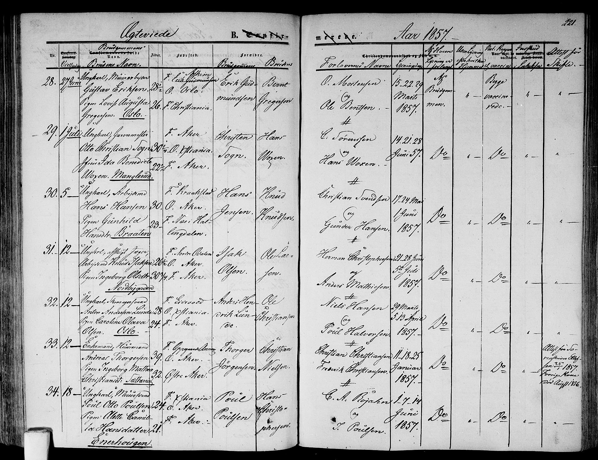 Gamlebyen prestekontor Kirkebøker, AV/SAO-A-10884/F/Fa/L0004: Parish register (official) no. 4, 1850-1857, p. 221