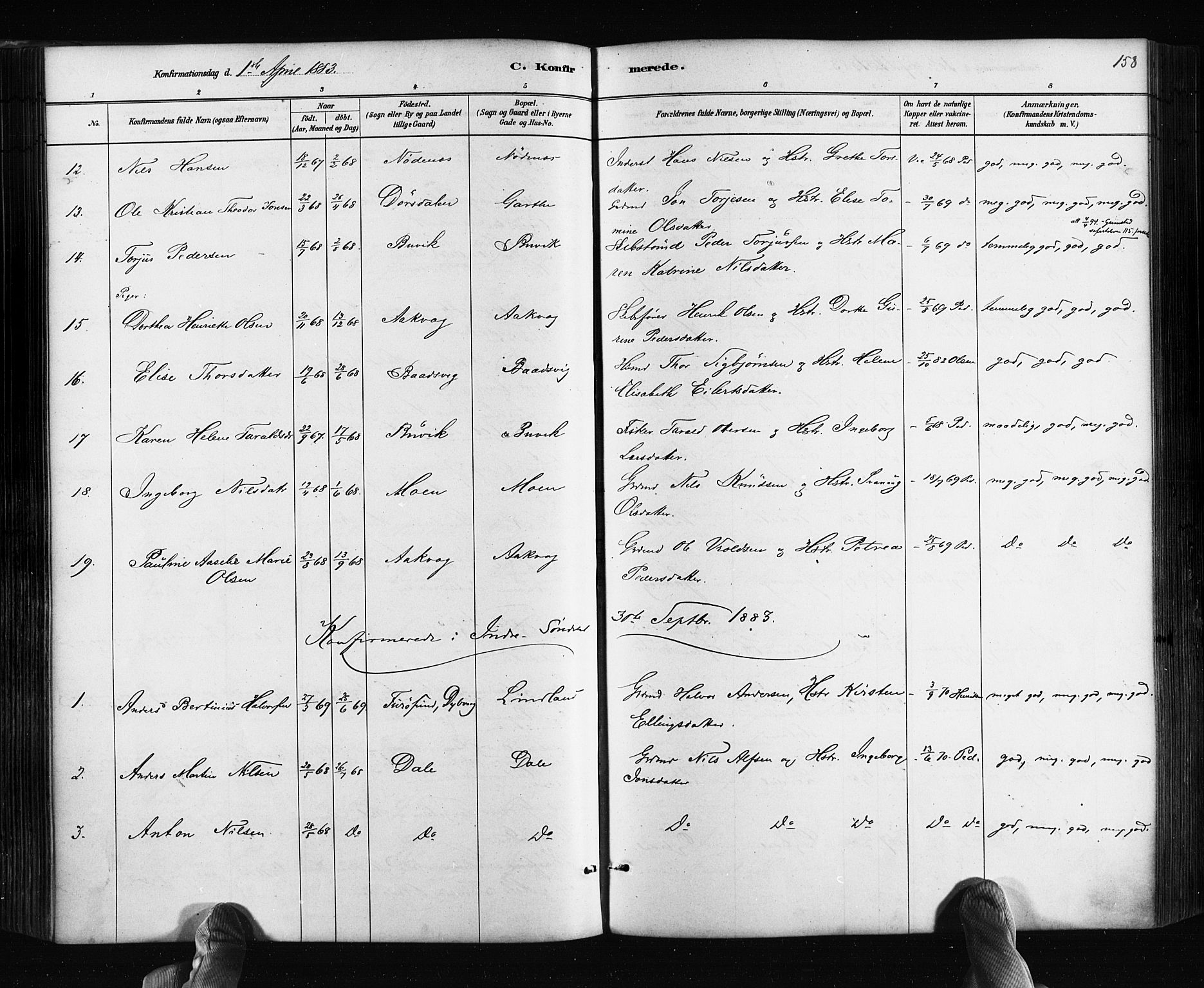 Søndeled sokneprestkontor, AV/SAK-1111-0038/F/Fa/L0004: Parish register (official) no. A 4, 1880-1889, p. 158