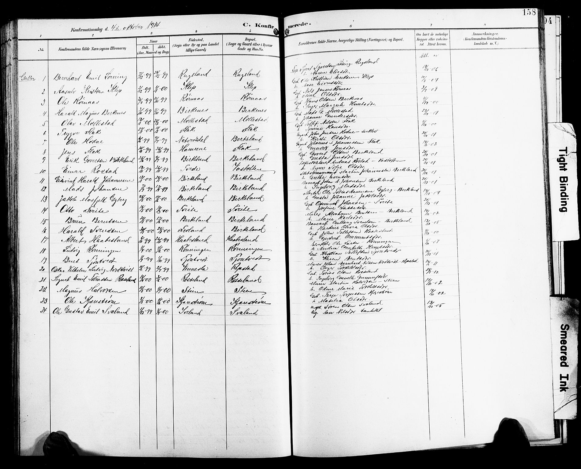 Birkenes sokneprestkontor, SAK/1111-0004/F/Fb/L0004: Parish register (copy) no. B 4, 1893-1930, p. 158
