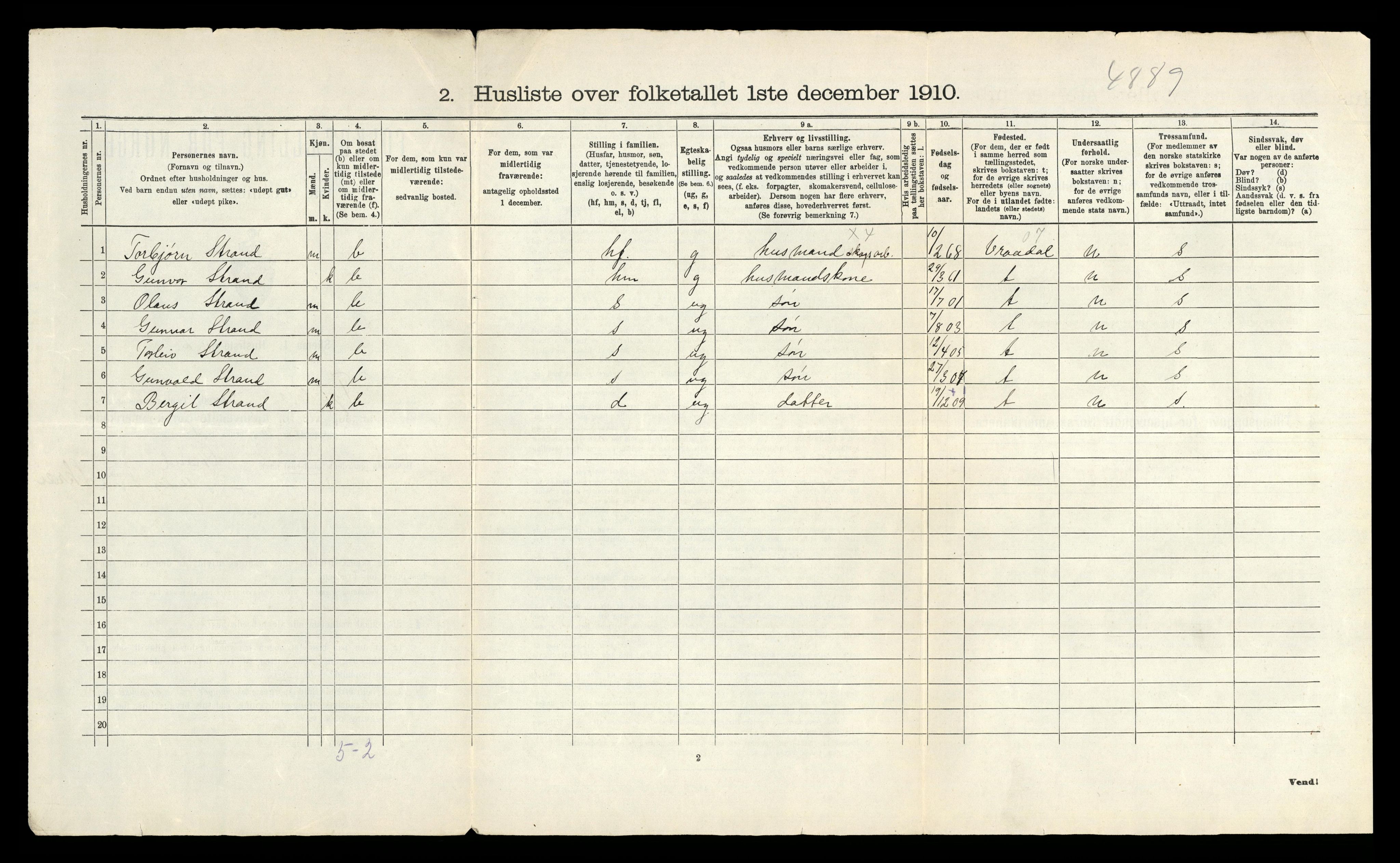 RA, 1910 census for Fyresdal, 1910, p. 48