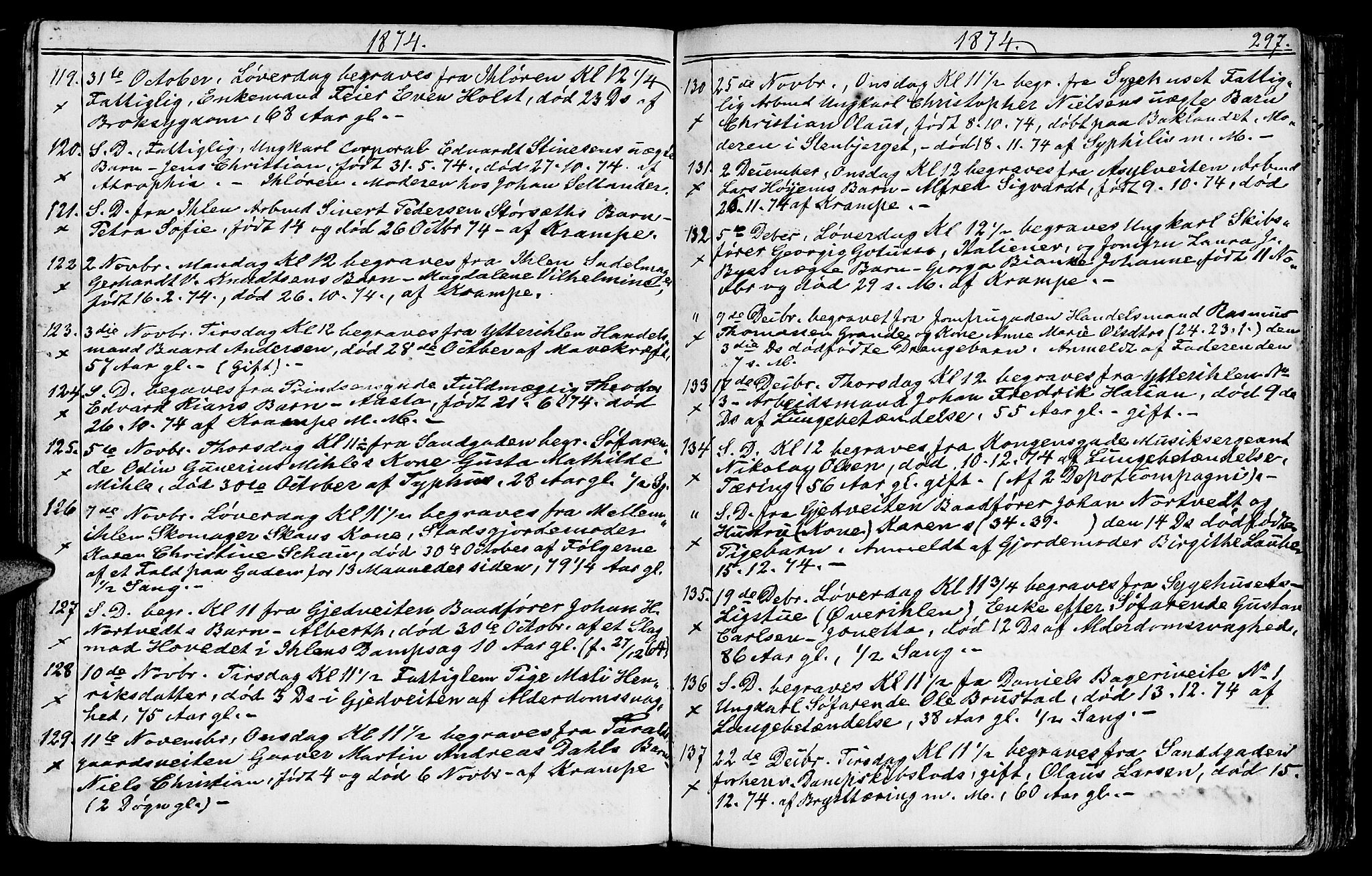 Ministerialprotokoller, klokkerbøker og fødselsregistre - Sør-Trøndelag, SAT/A-1456/602/L0142: Parish register (copy) no. 602C10, 1872-1894, p. 297