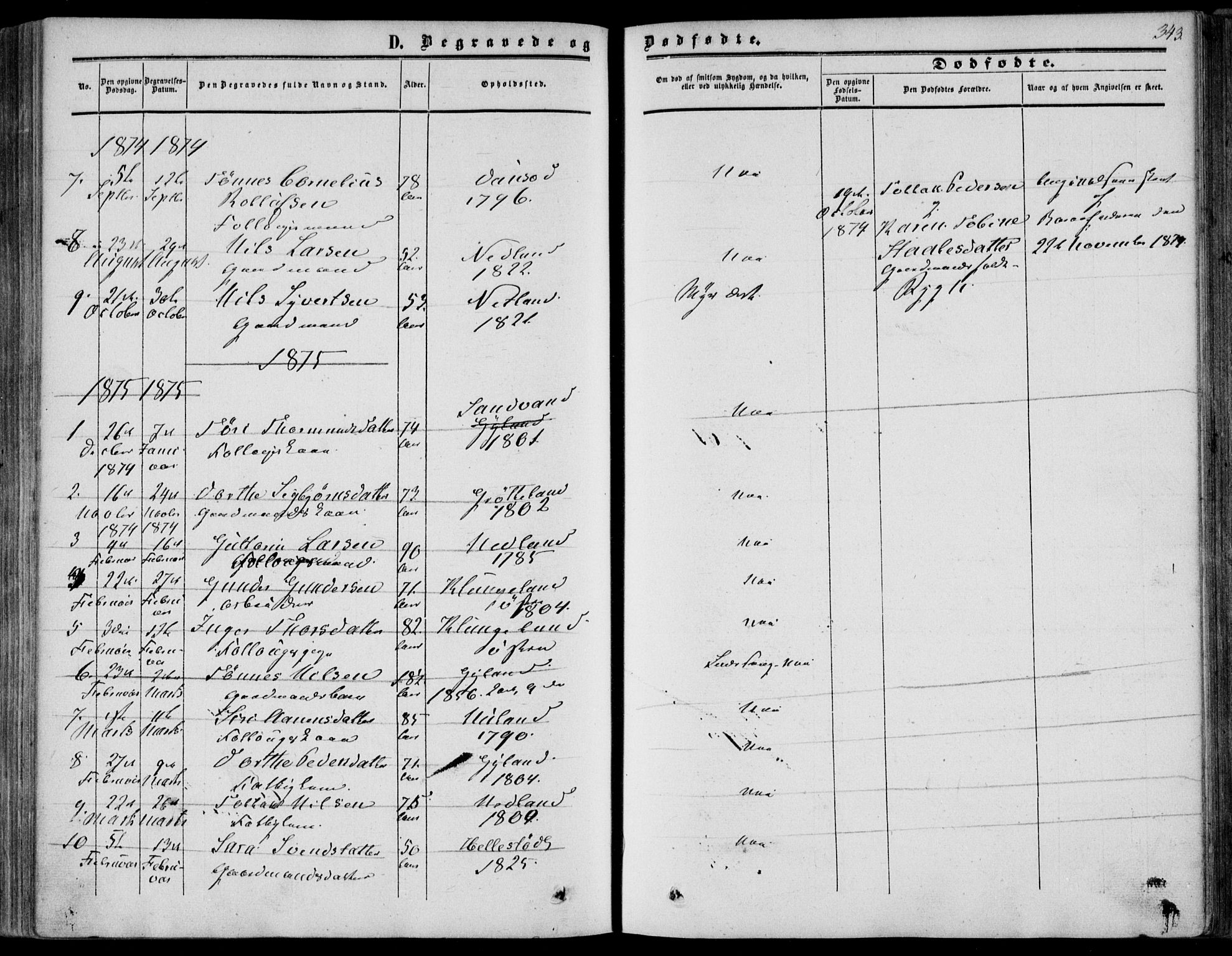 Bakke sokneprestkontor, SAK/1111-0002/F/Fa/Fab/L0002: Parish register (official) no. A 2, 1855-1884, p. 343