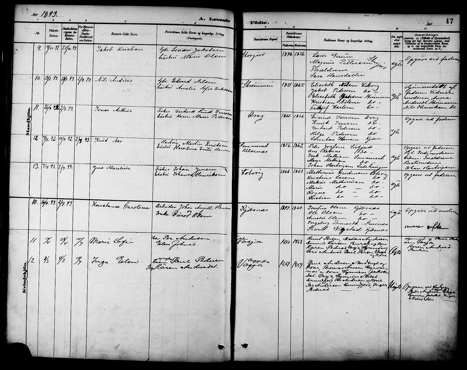 Ministerialprotokoller, klokkerbøker og fødselsregistre - Nordland, AV/SAT-A-1459/861/L0869: Parish register (official) no. 861A04, 1889-1903, p. 47