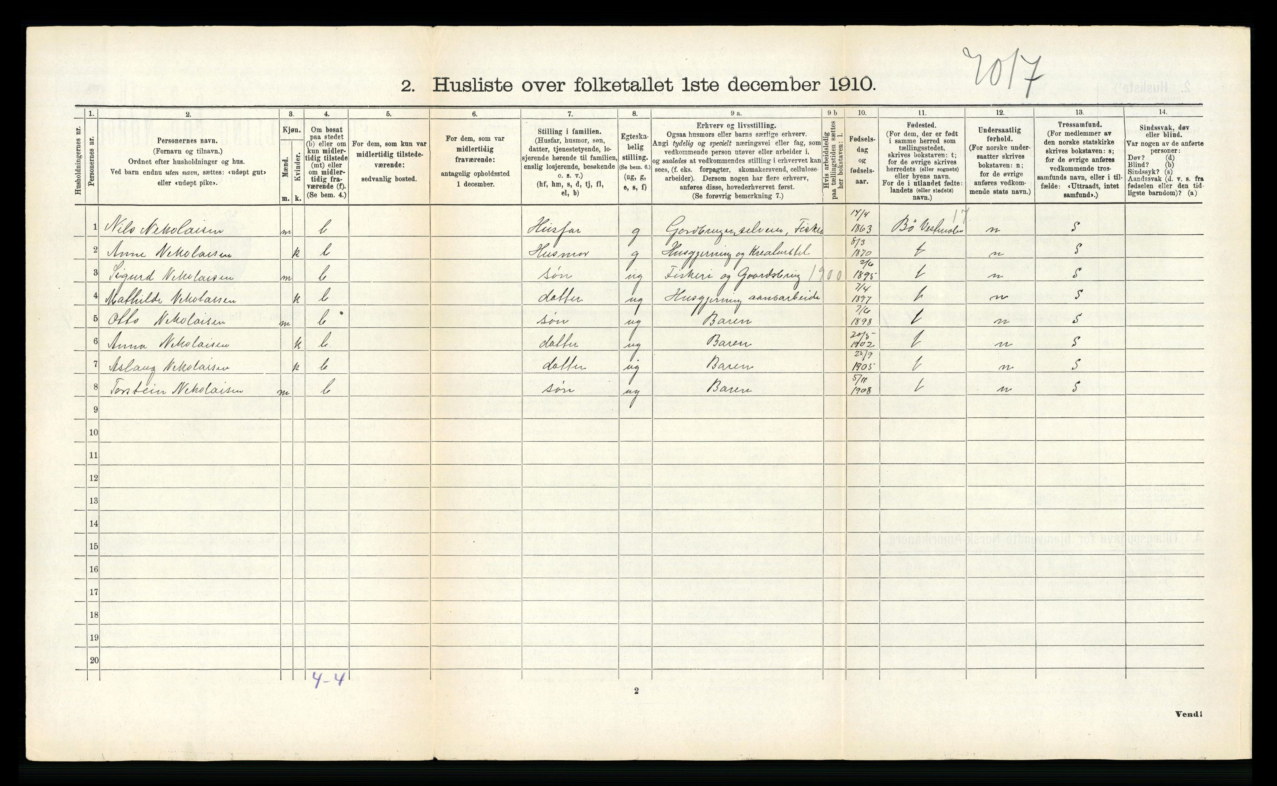 RA, 1910 census for Hadsel, 1910, p. 888