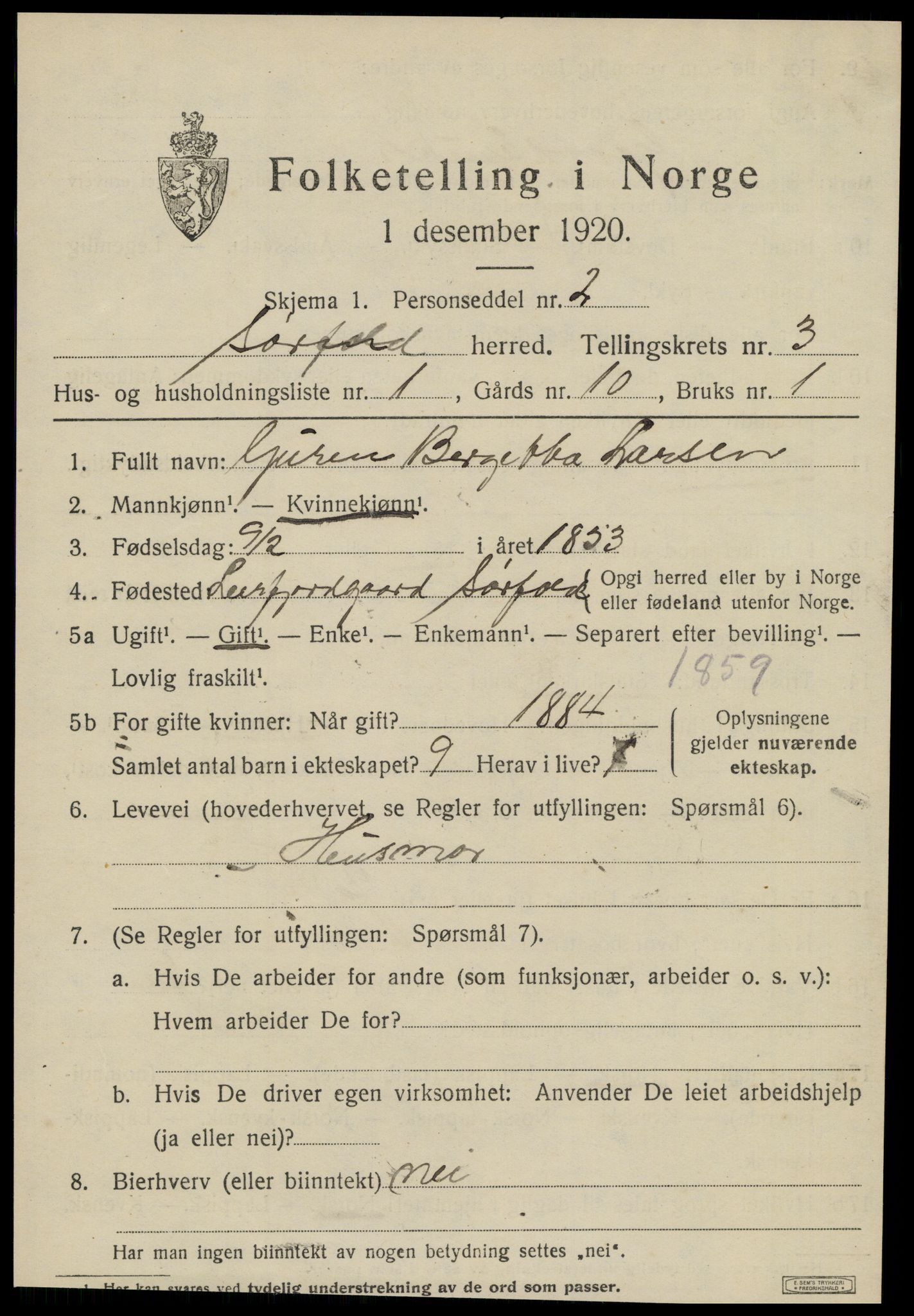 SAT, 1920 census for Sørfold, 1920, p. 1911