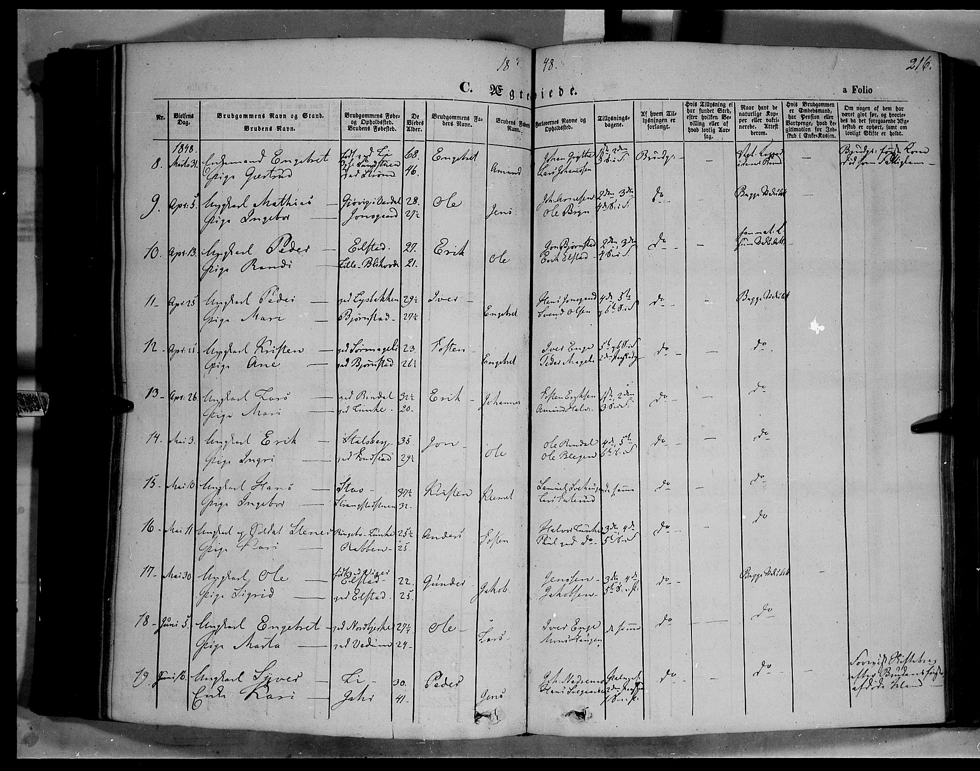 Øyer prestekontor, SAH/PREST-084/H/Ha/Haa/L0005: Parish register (official) no. 5, 1842-1857, p. 216
