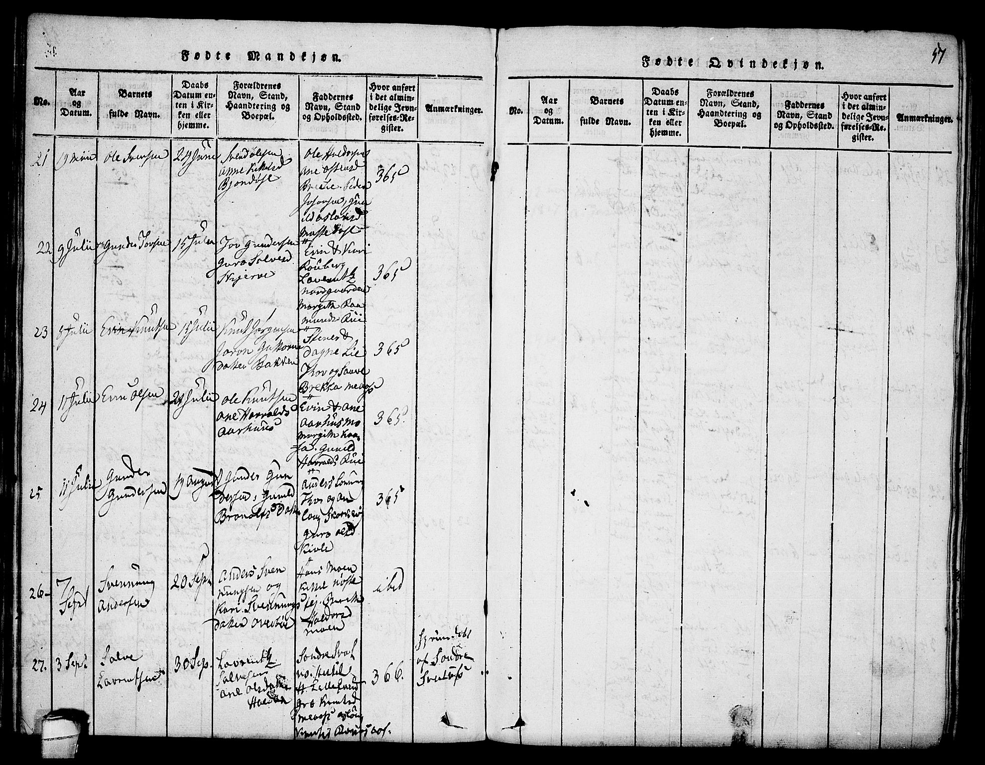Seljord kirkebøker, SAKO/A-20/F/Fa/L0010: Parish register (official) no. I 10, 1815-1831, p. 57