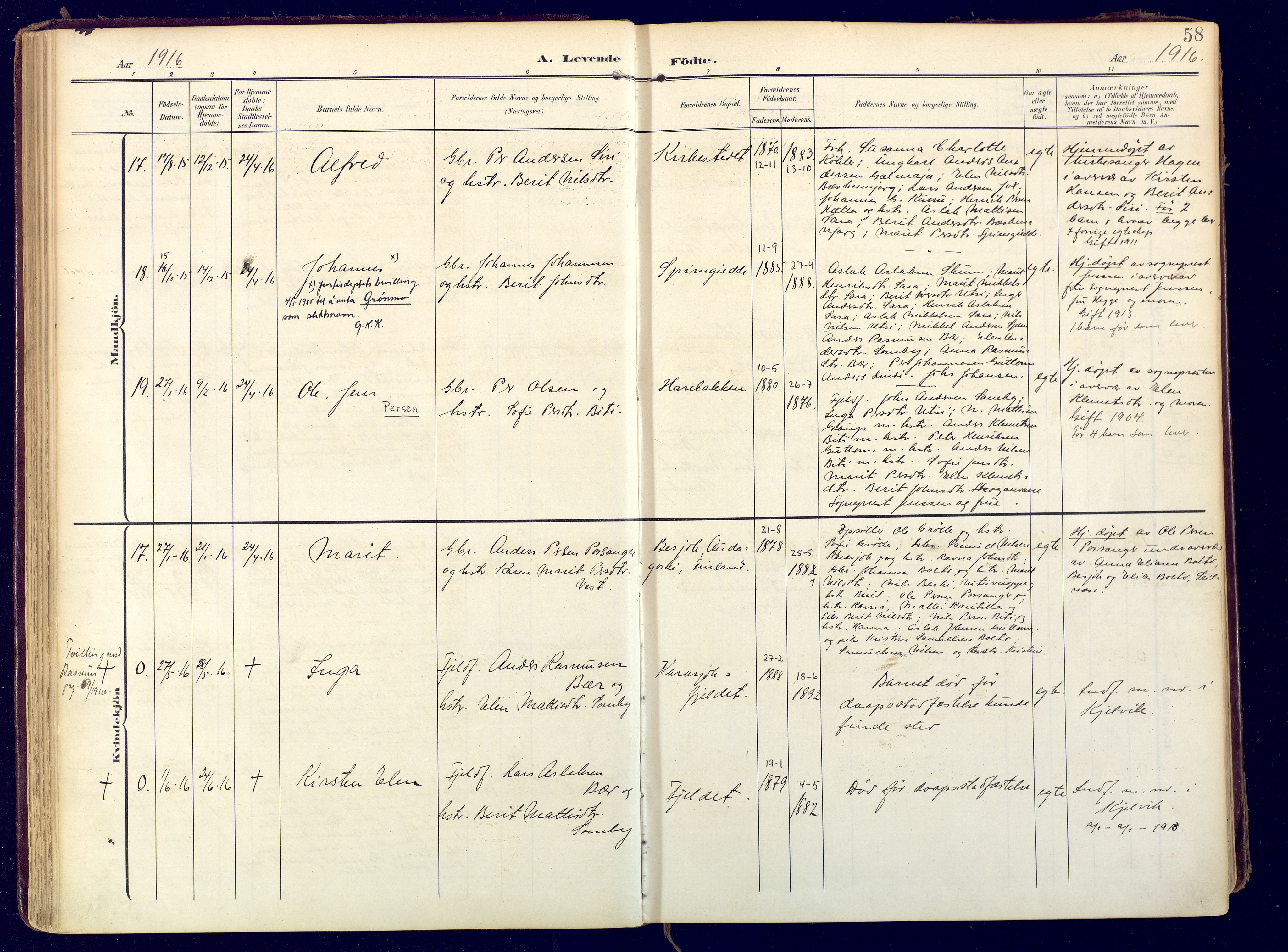 Karasjok sokneprestkontor, AV/SATØ-S-1352/H/Ha: Parish register (official) no. 3, 1907-1926, p. 58