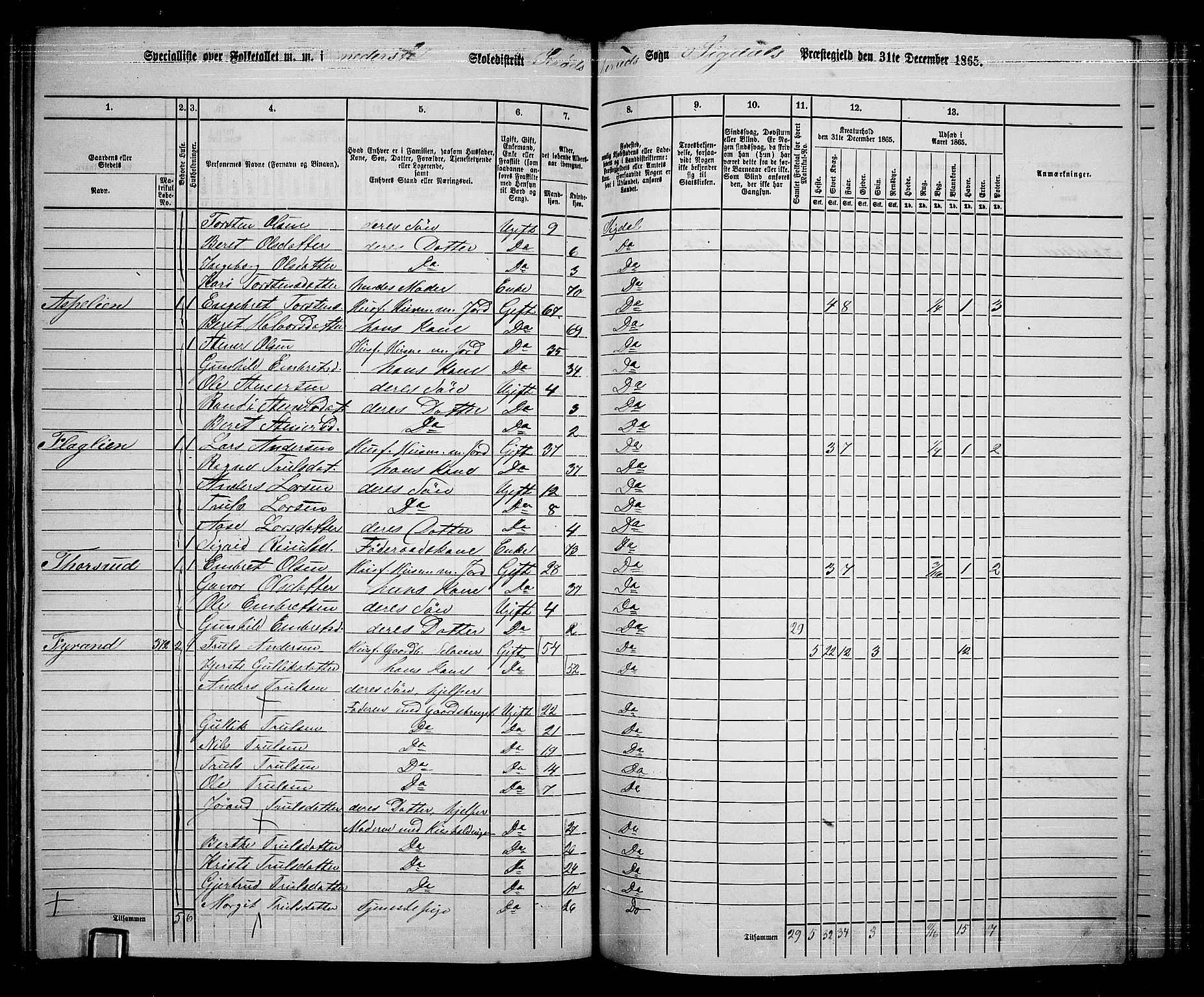 RA, 1865 census for Sigdal, 1865, p. 198