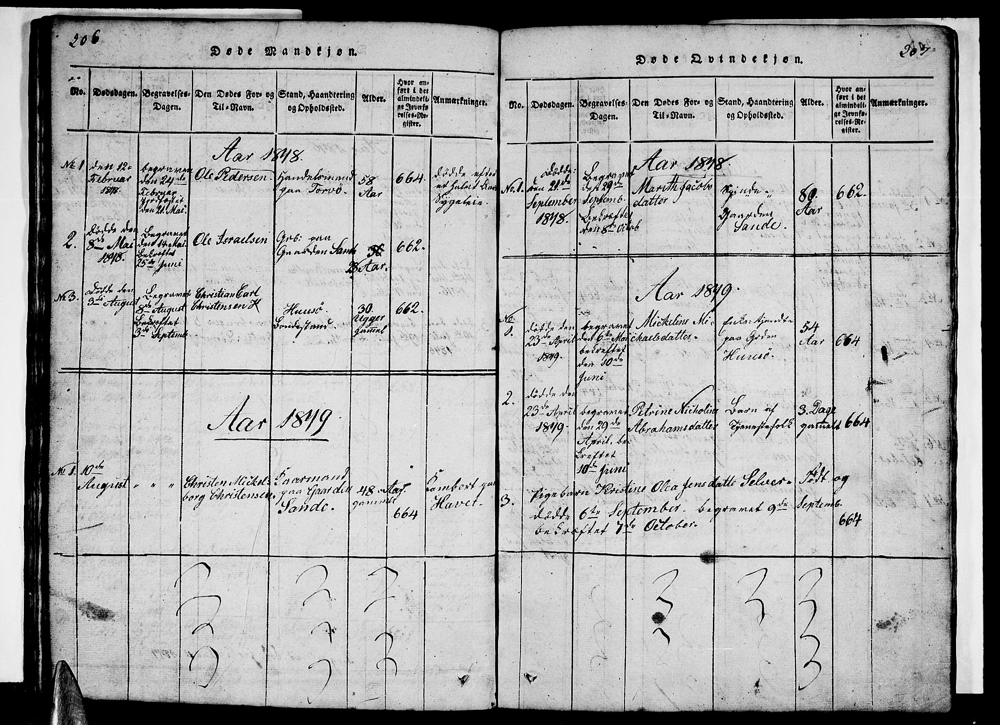 Ministerialprotokoller, klokkerbøker og fødselsregistre - Nordland, AV/SAT-A-1459/840/L0581: Parish register (copy) no. 840C01, 1820-1873, p. 206-207