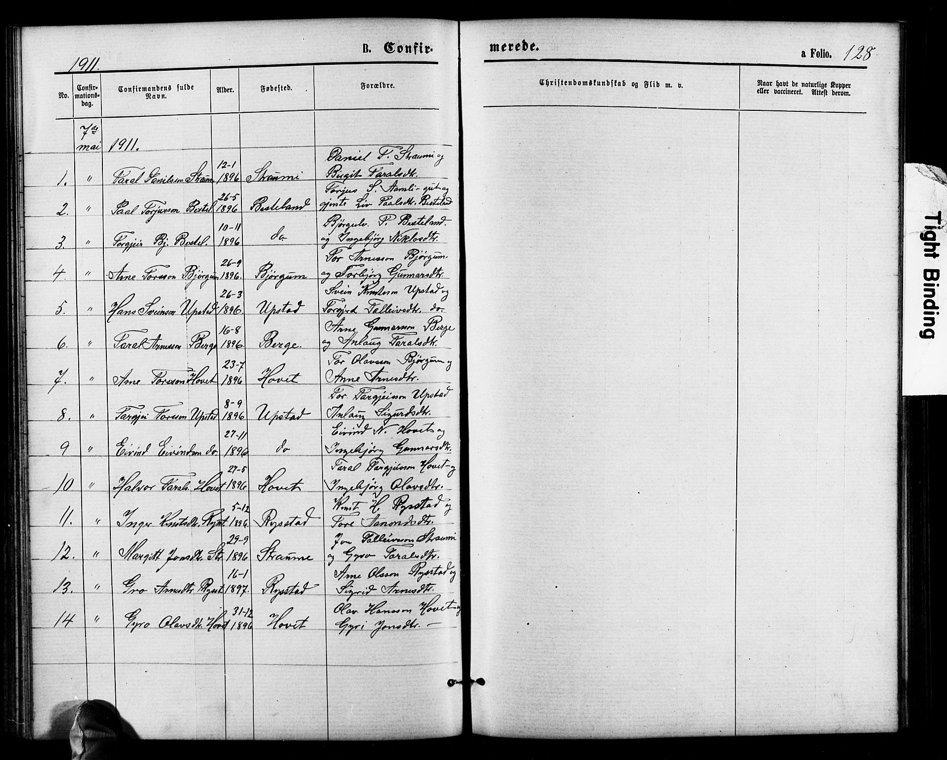 Valle sokneprestkontor, AV/SAK-1111-0044/F/Fb/Fbb/L0002: Parish register (copy) no. B 2, 1875-1921, p. 128