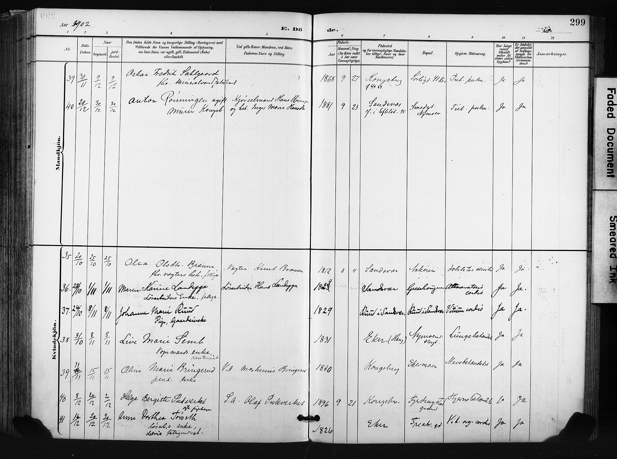 Kongsberg kirkebøker, AV/SAKO-A-22/F/Fb/L0003: Parish register (official) no. II 3, 1896-1905, p. 299