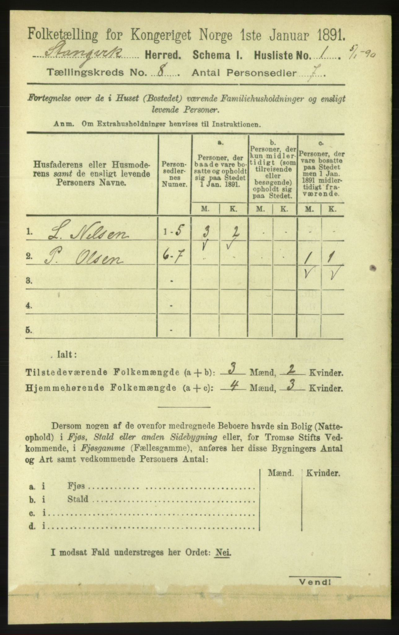 RA, 1891 census for 1564 Stangvik, 1891, p. 3273