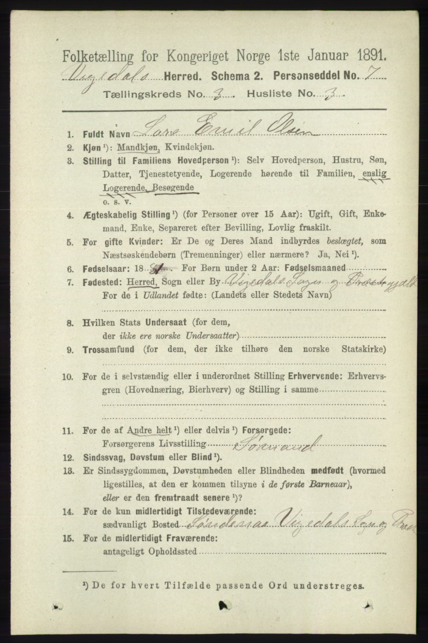 RA, 1891 census for 1157 Vikedal, 1891, p. 736