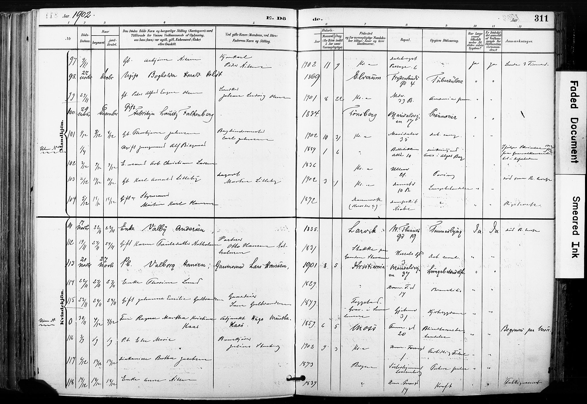 Gamle Aker prestekontor Kirkebøker, SAO/A-10617a/F/L0013: Parish register (official) no. 13, 1901-1908, p. 311