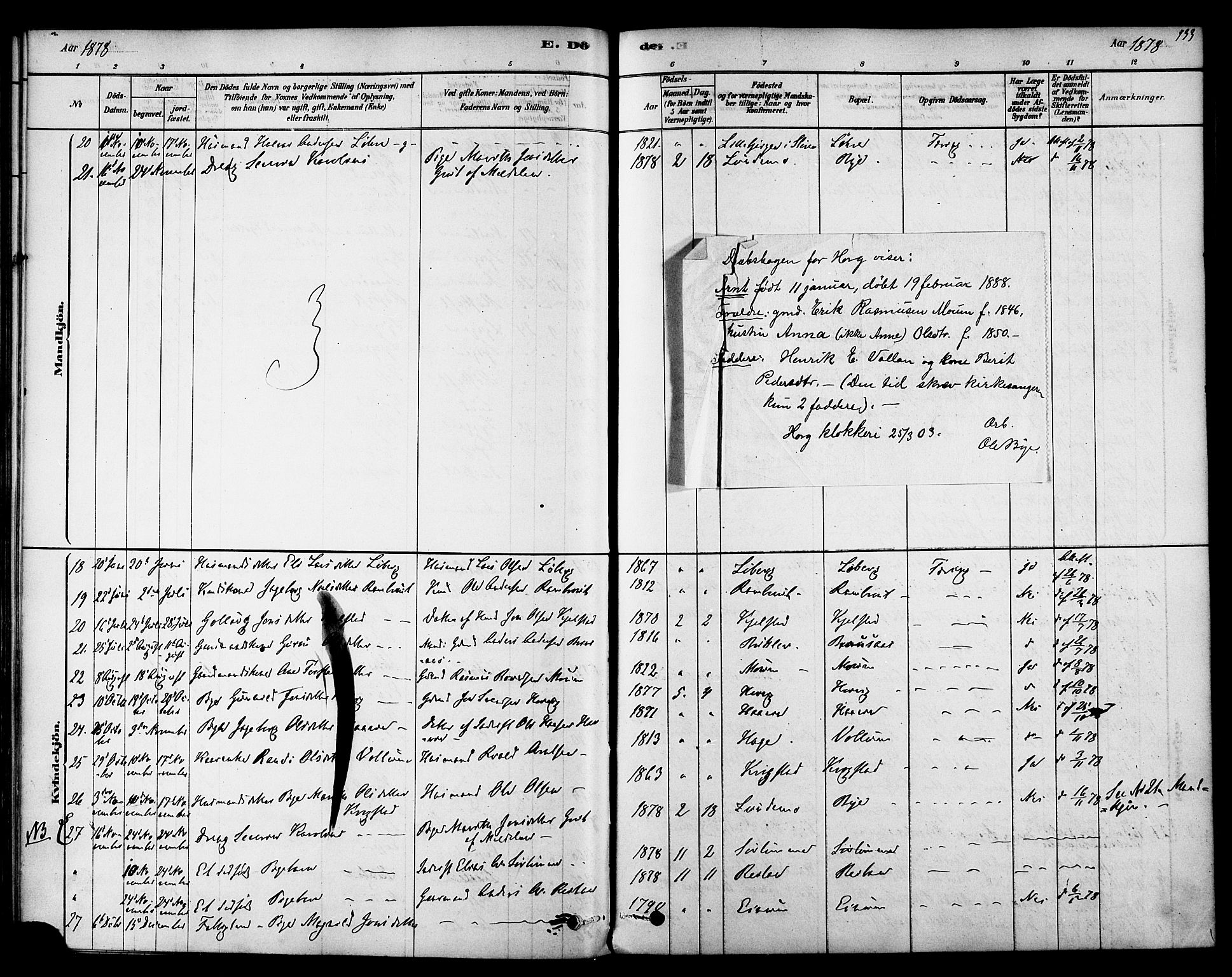 Ministerialprotokoller, klokkerbøker og fødselsregistre - Sør-Trøndelag, SAT/A-1456/692/L1105: Parish register (official) no. 692A05, 1878-1890, p. 133
