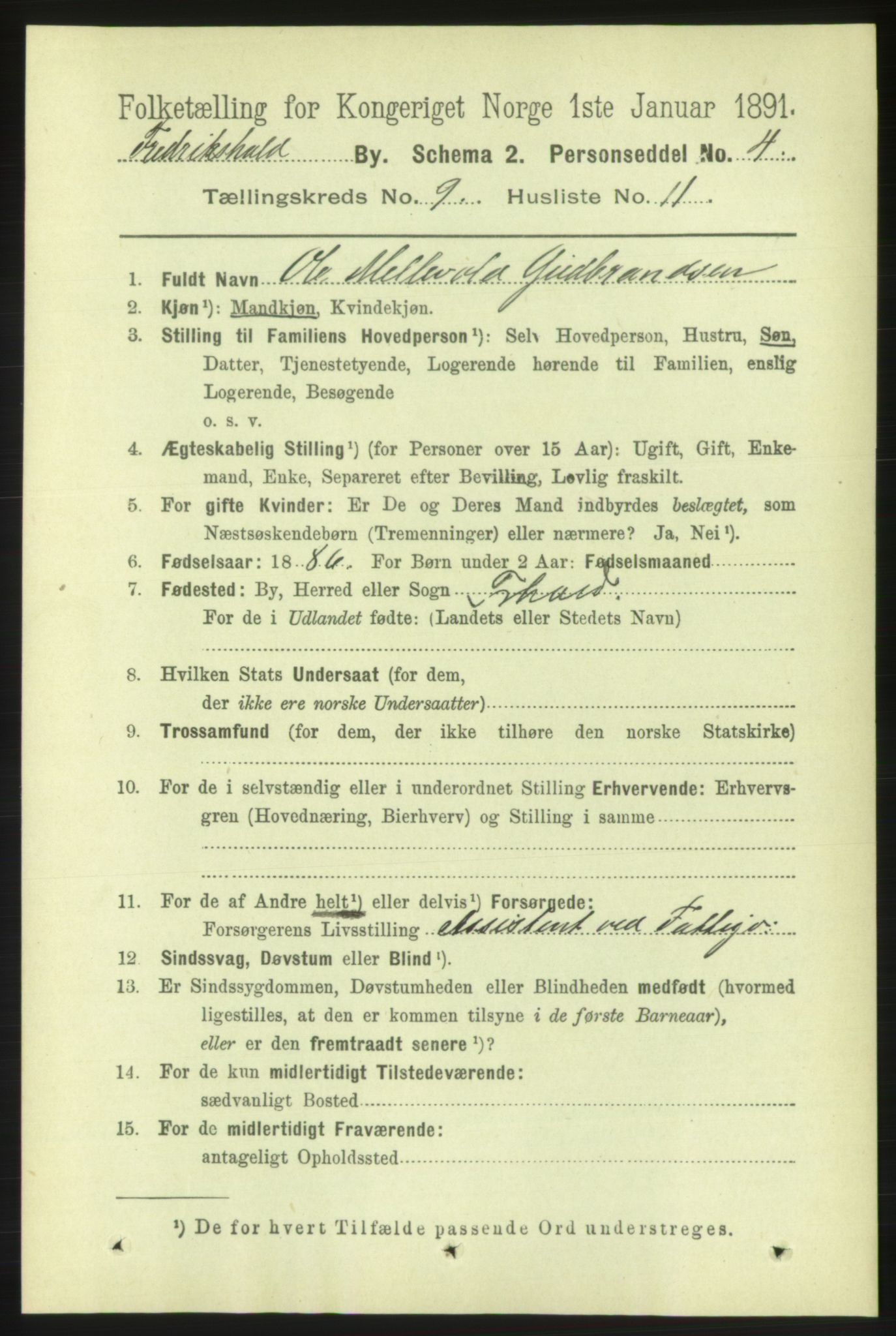 RA, 1891 census for 0101 Fredrikshald, 1891, p. 5922