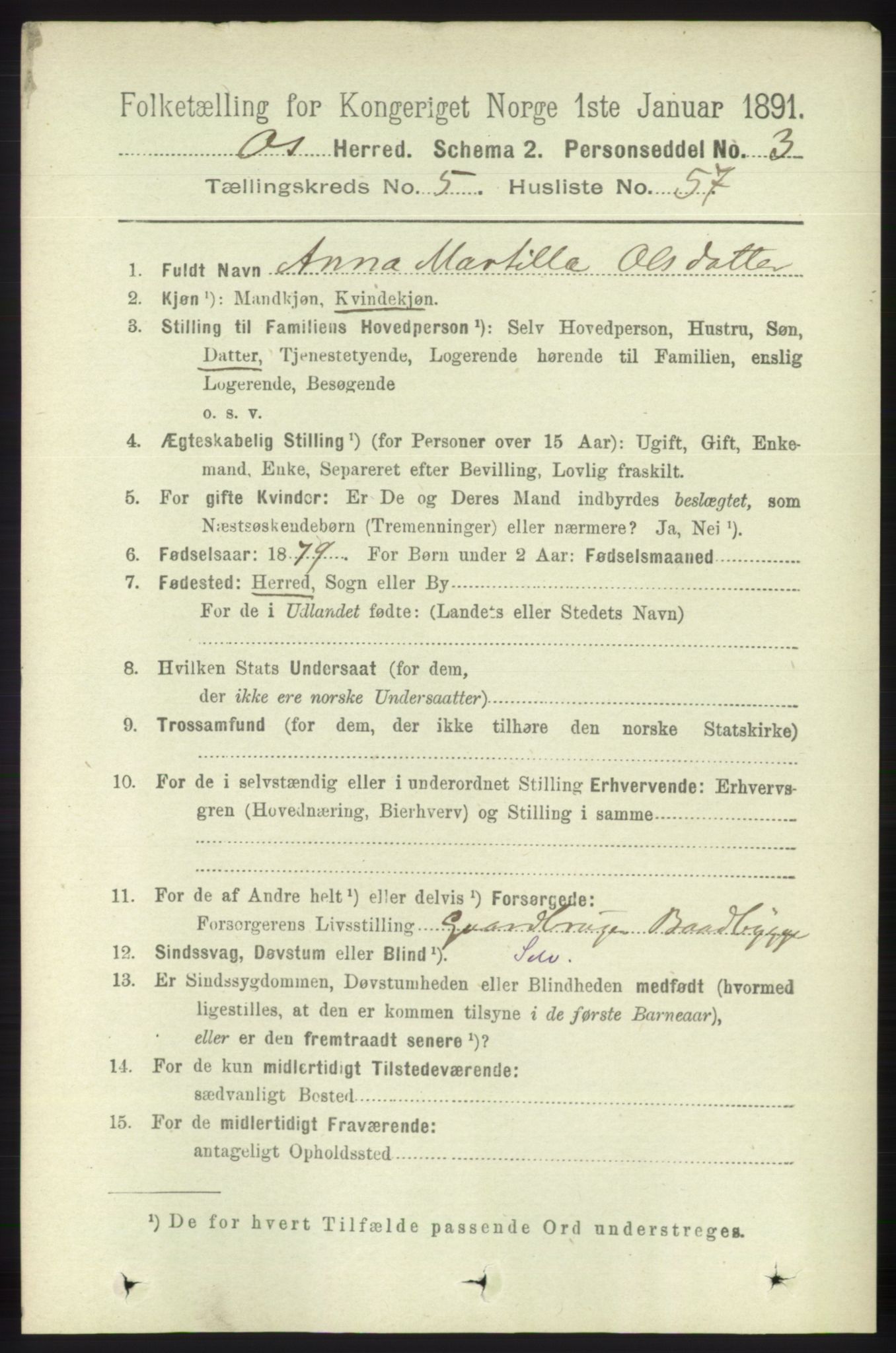 RA, 1891 census for 1243 Os, 1891, p. 1281