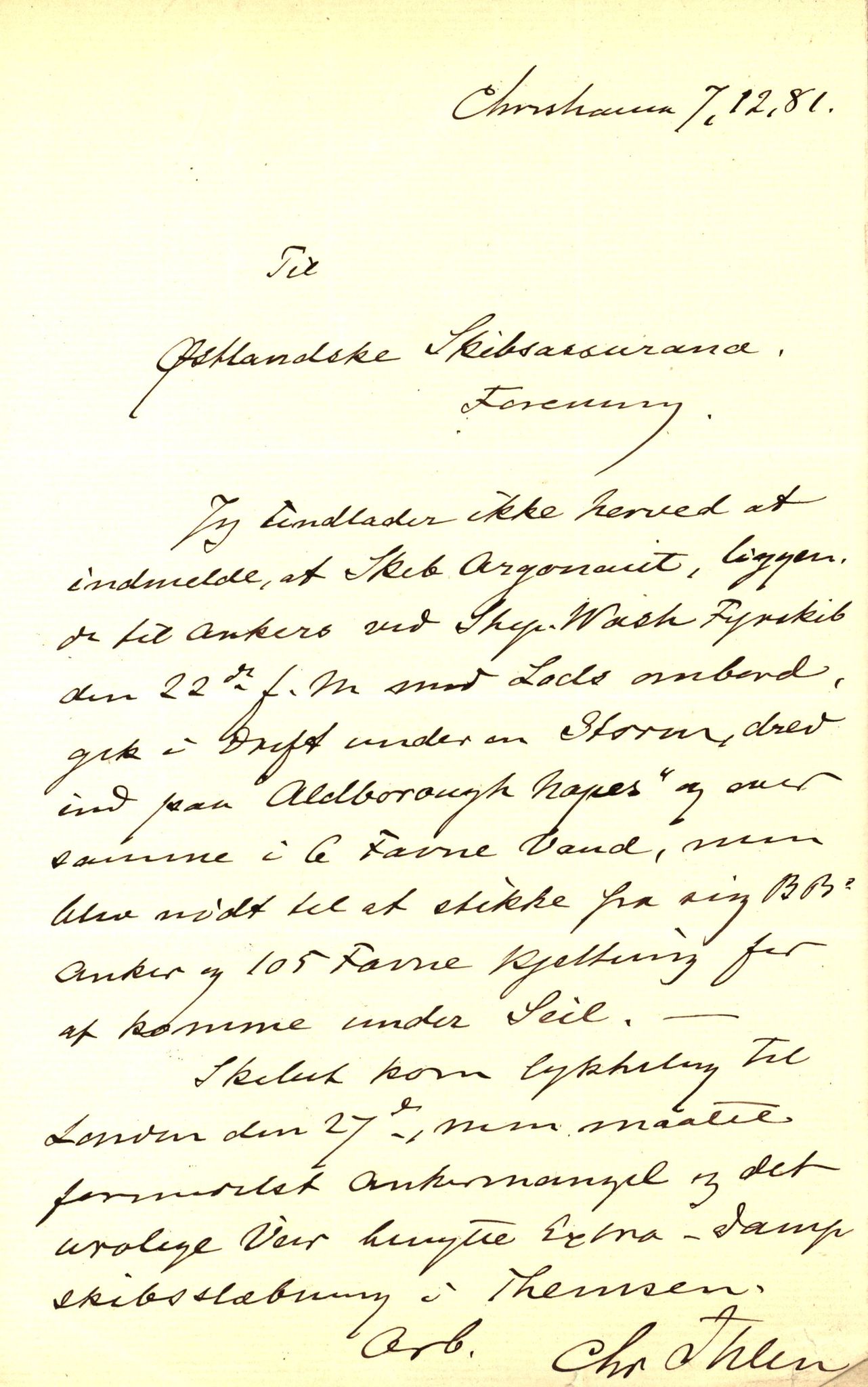 Pa 63 - Østlandske skibsassuranceforening, VEMU/A-1079/G/Ga/L0014/0006: Havaridokumenter / Hasselø, Argonaut, Freyr, 1881, p. 18