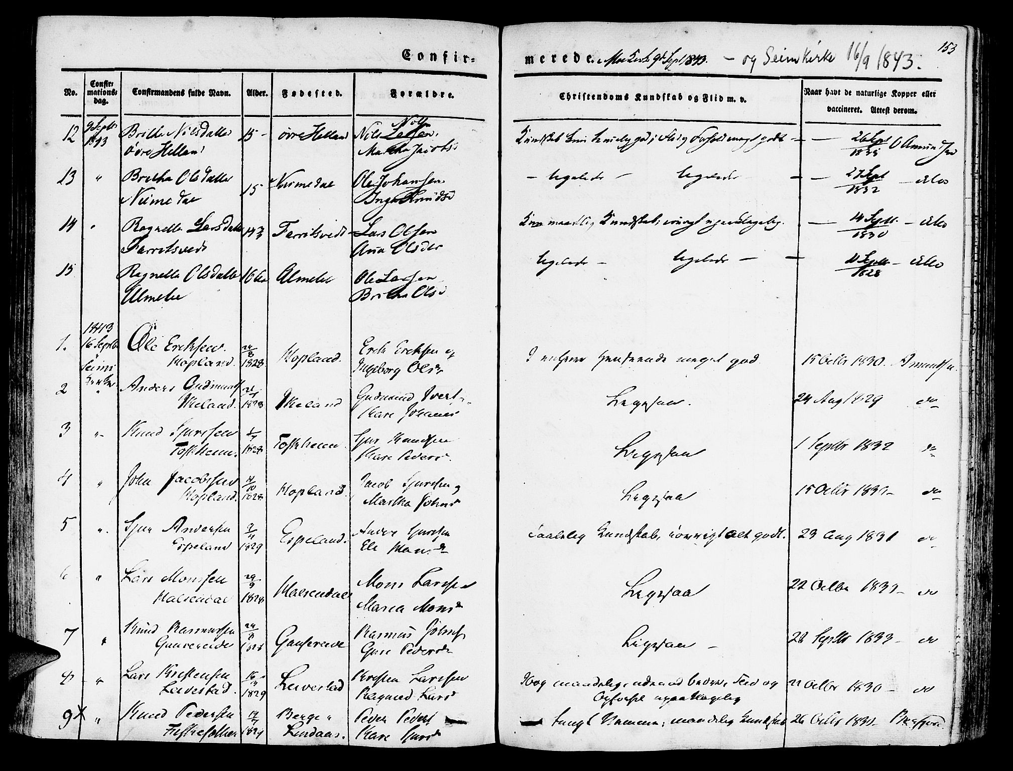 Hosanger sokneprestembete, AV/SAB-A-75801/H/Haa: Parish register (official) no. A 7, 1835-1848, p. 153