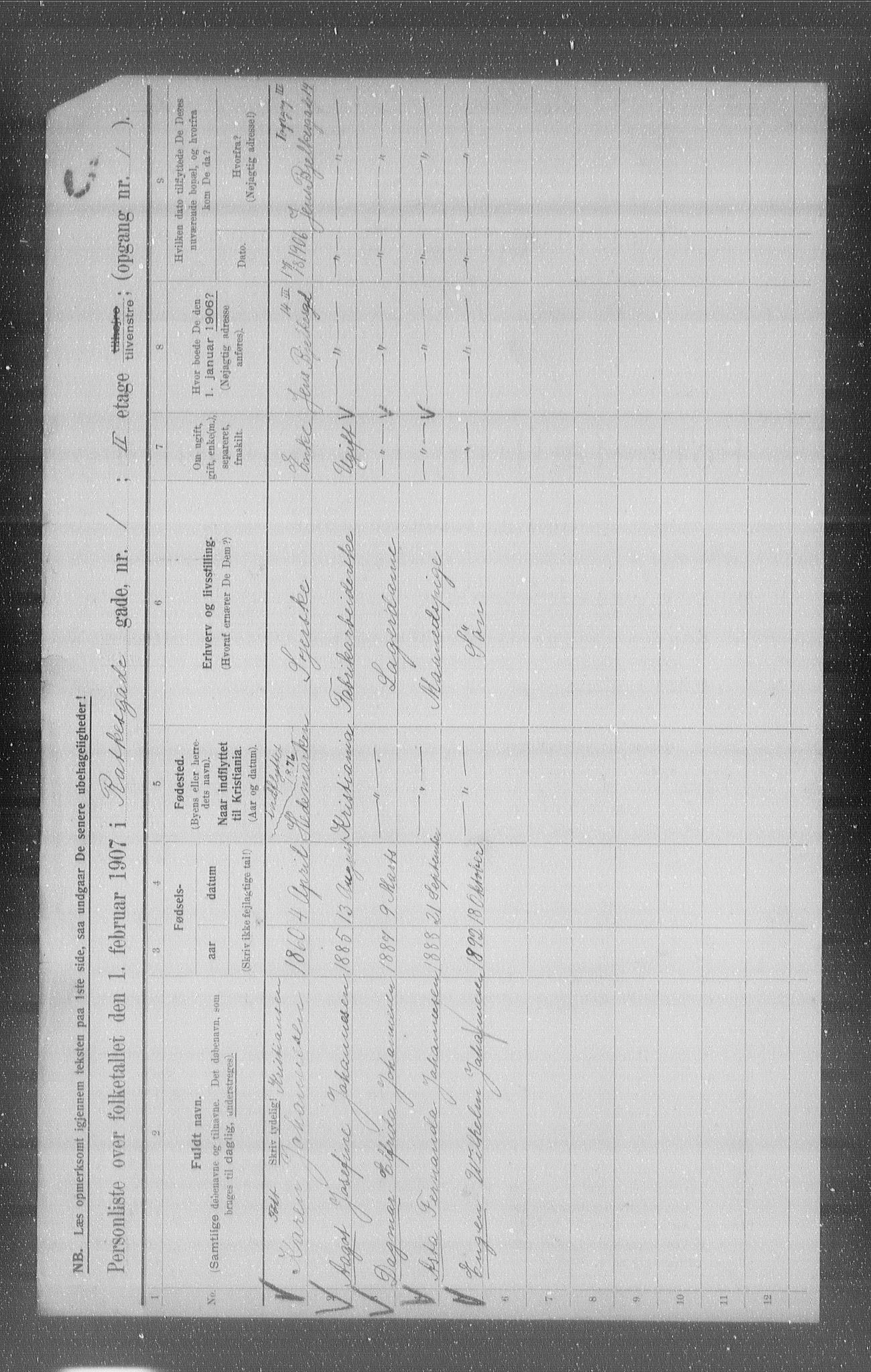 OBA, Municipal Census 1907 for Kristiania, 1907, p. 41796