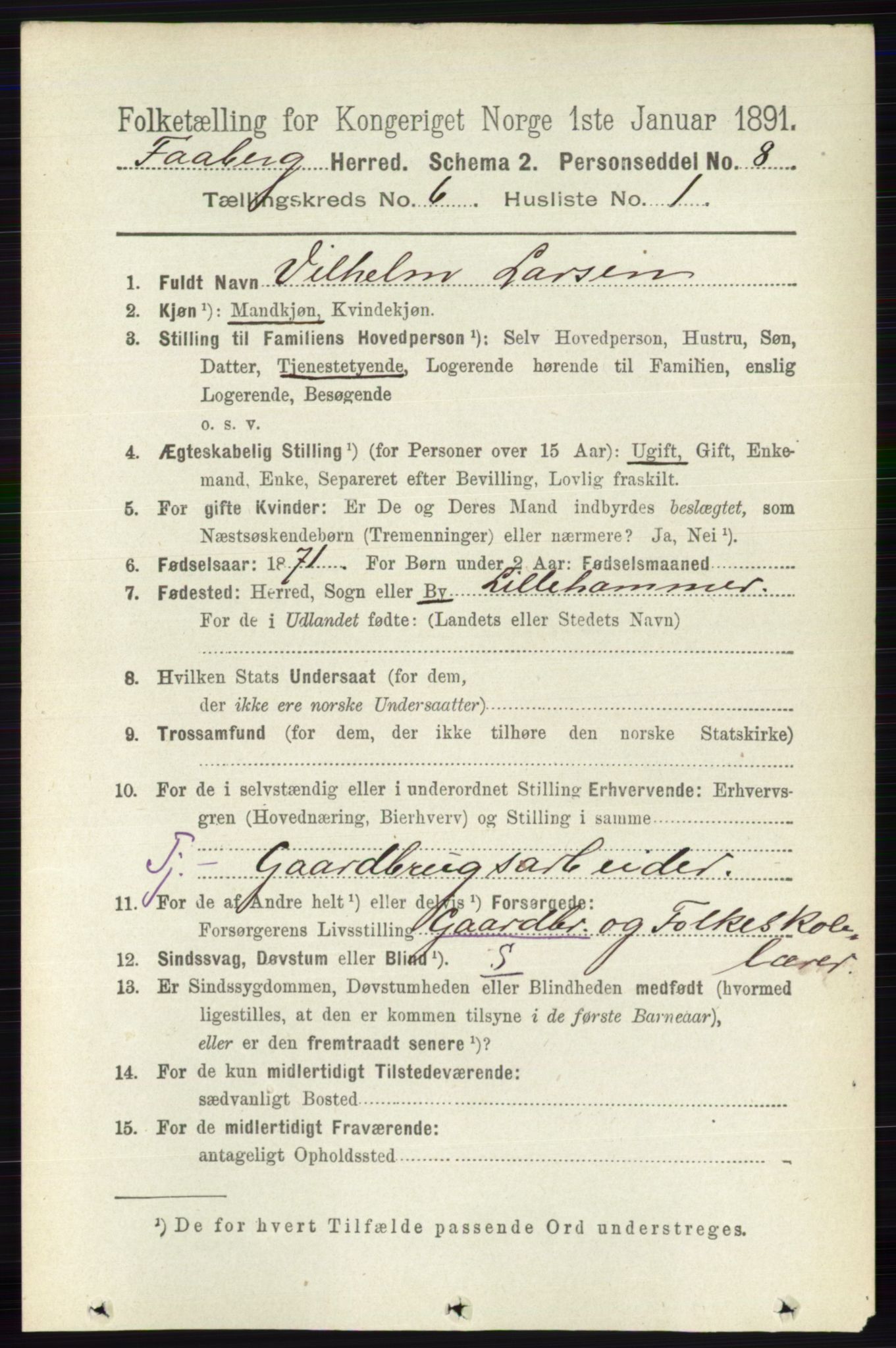 RA, 1891 census for 0524 Fåberg, 1891, p. 2226