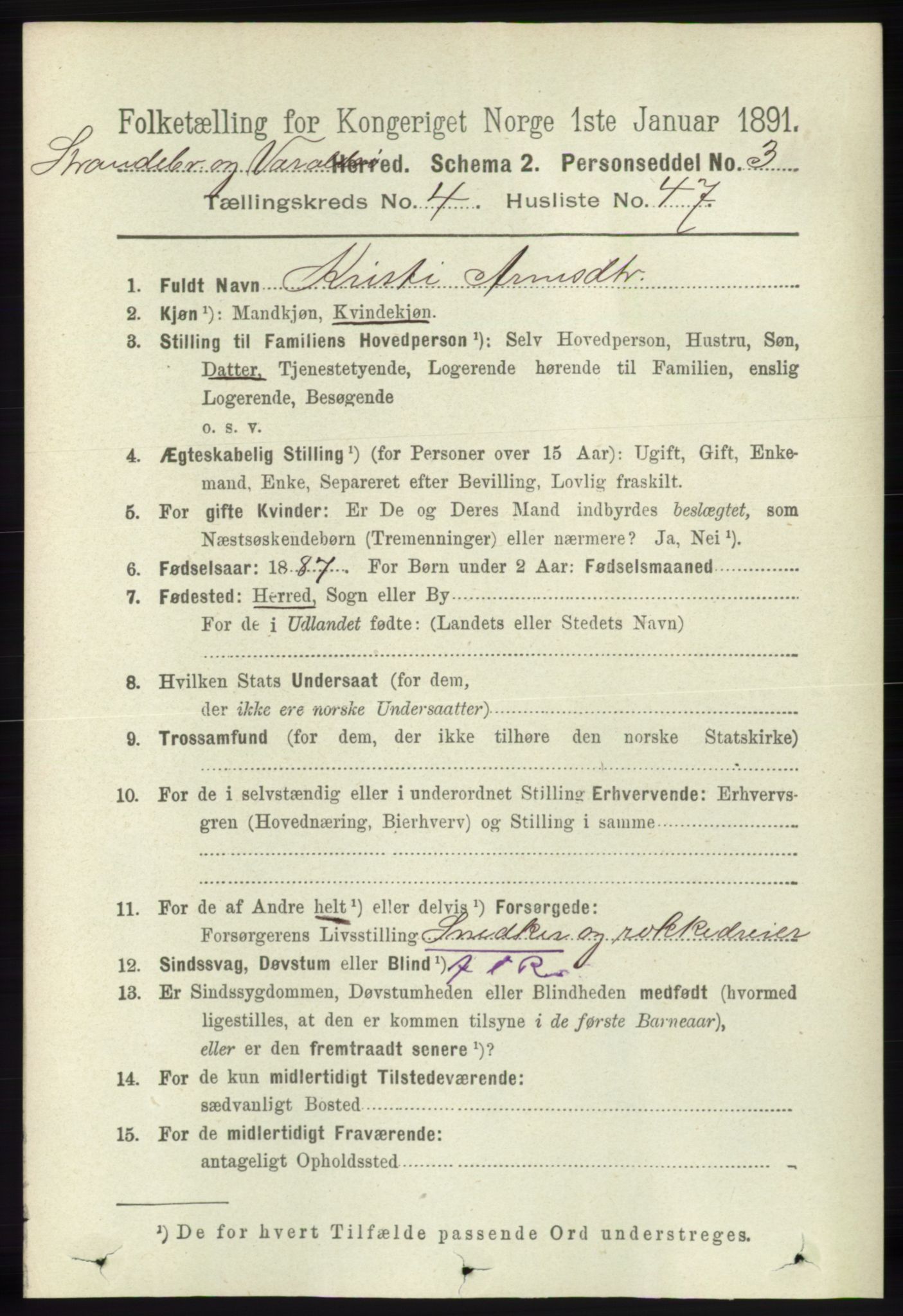 RA, 1891 census for 1226 Strandebarm og Varaldsøy, 1891, p. 1715