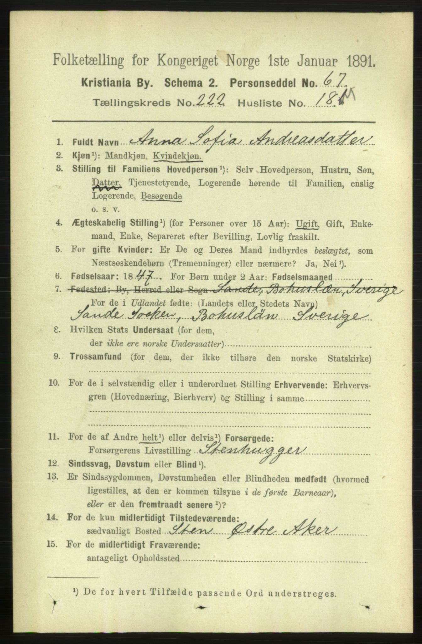 RA, 1891 census for 0301 Kristiania, 1891, p. 133898