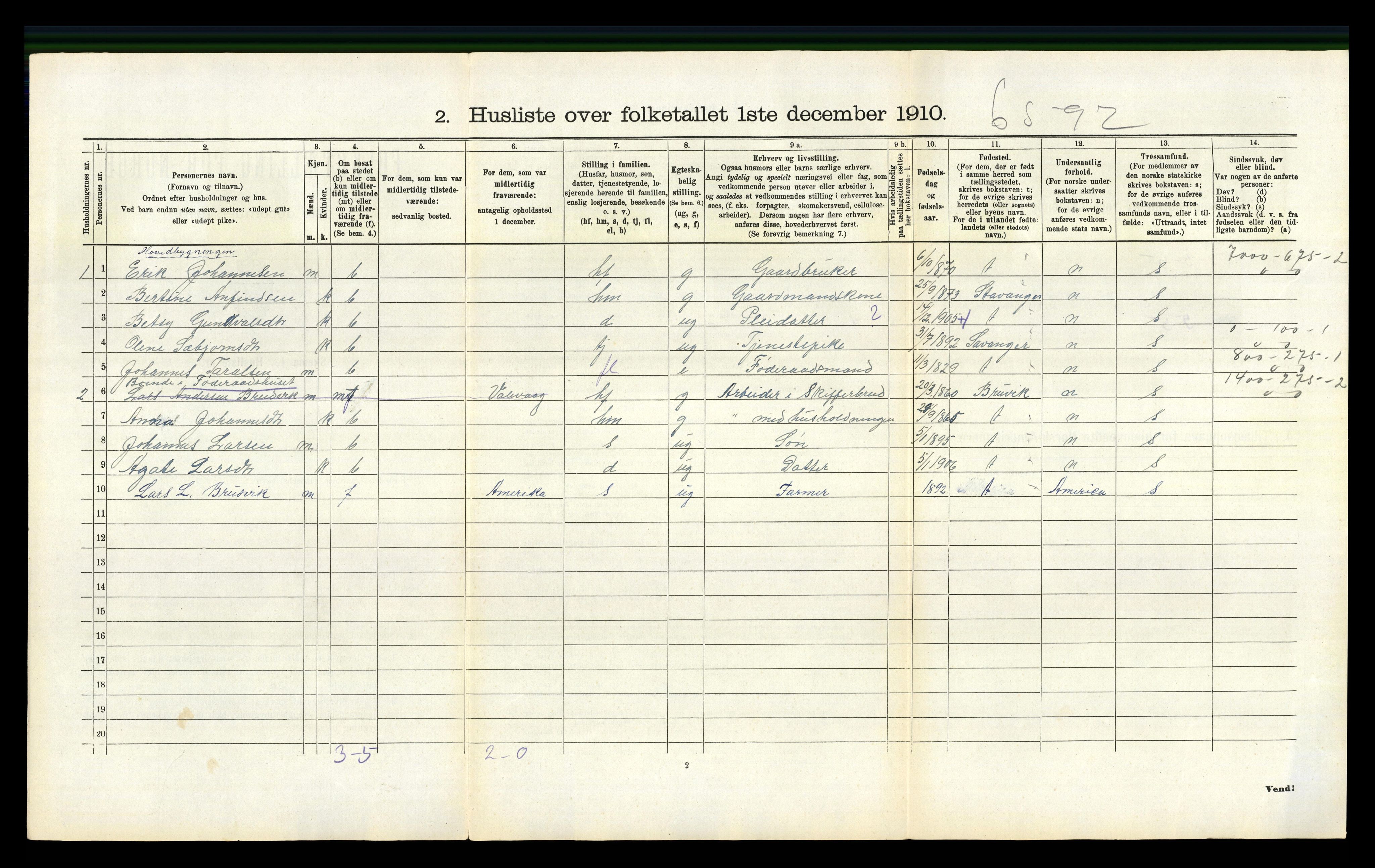 RA, 1910 census for Valestrand, 1910, p. 77