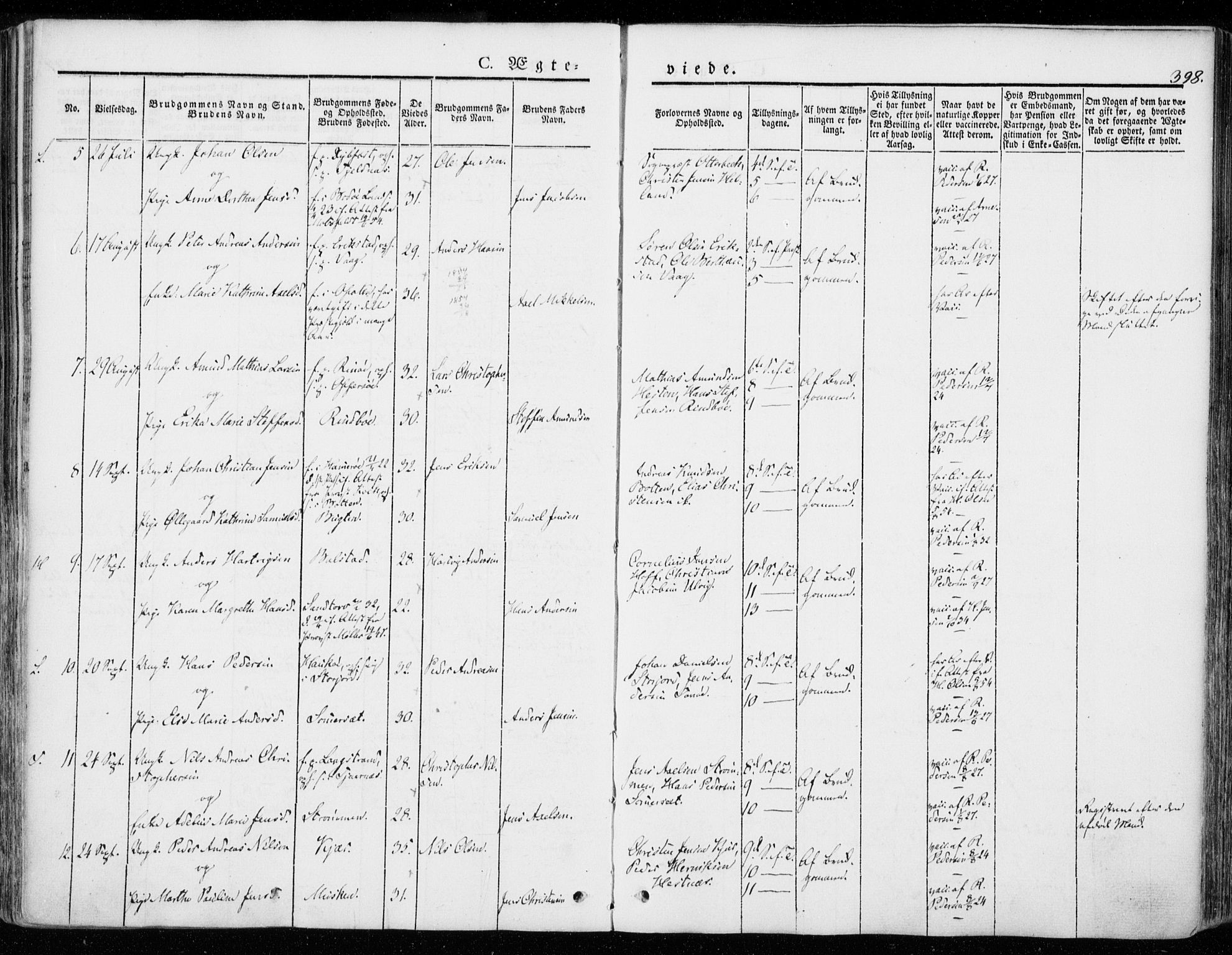Ministerialprotokoller, klokkerbøker og fødselsregistre - Nordland, SAT/A-1459/872/L1033: Parish register (official) no. 872A08, 1840-1863, p. 398