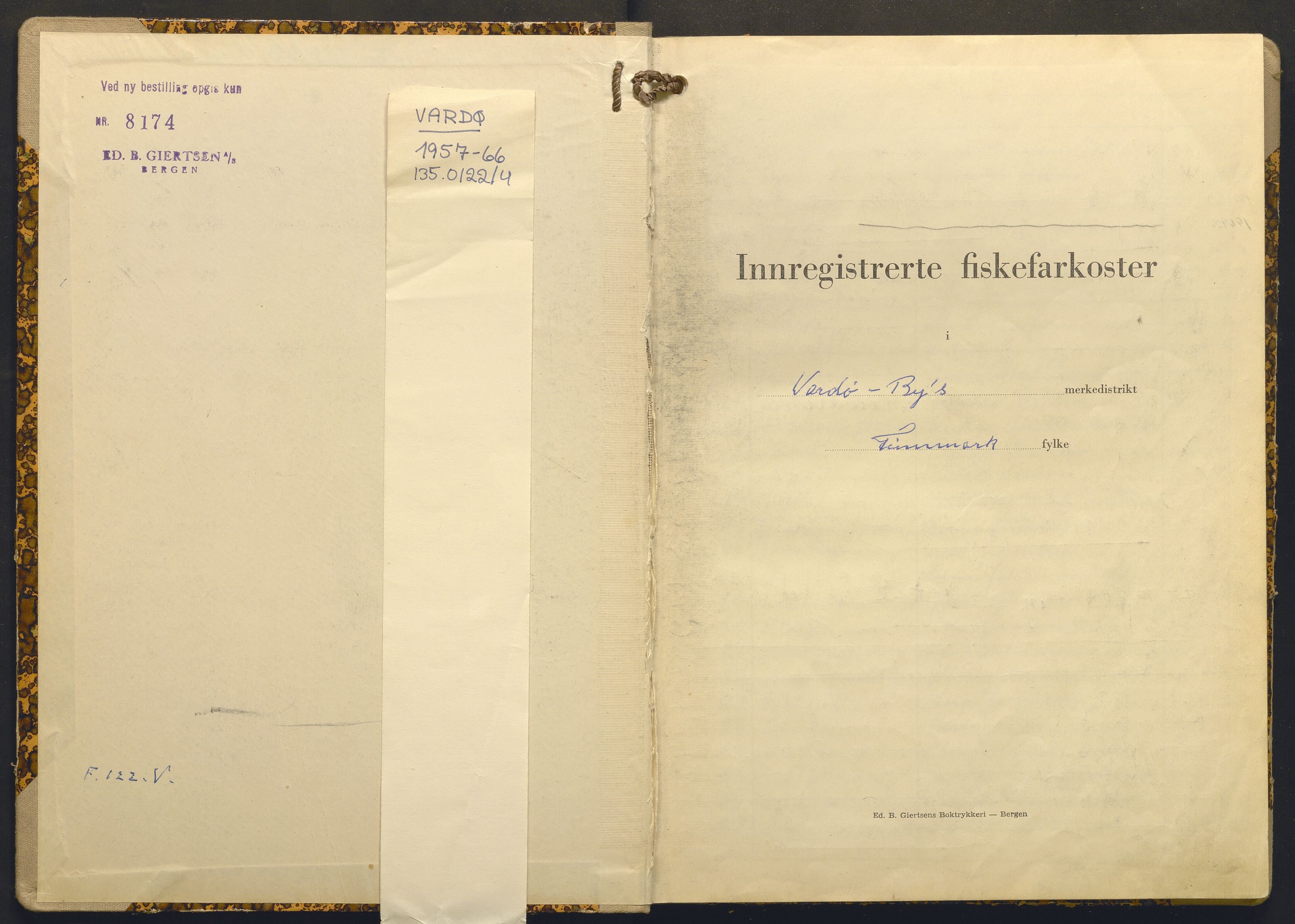 Fiskeridirektoratet - 1 Adm. ledelse - 13 Båtkontoret, AV/SAB-A-2003/I/Ia/Ia.a/L0067: 135.0122/4 Merkeprotokoll - Vardø, 1957-1966