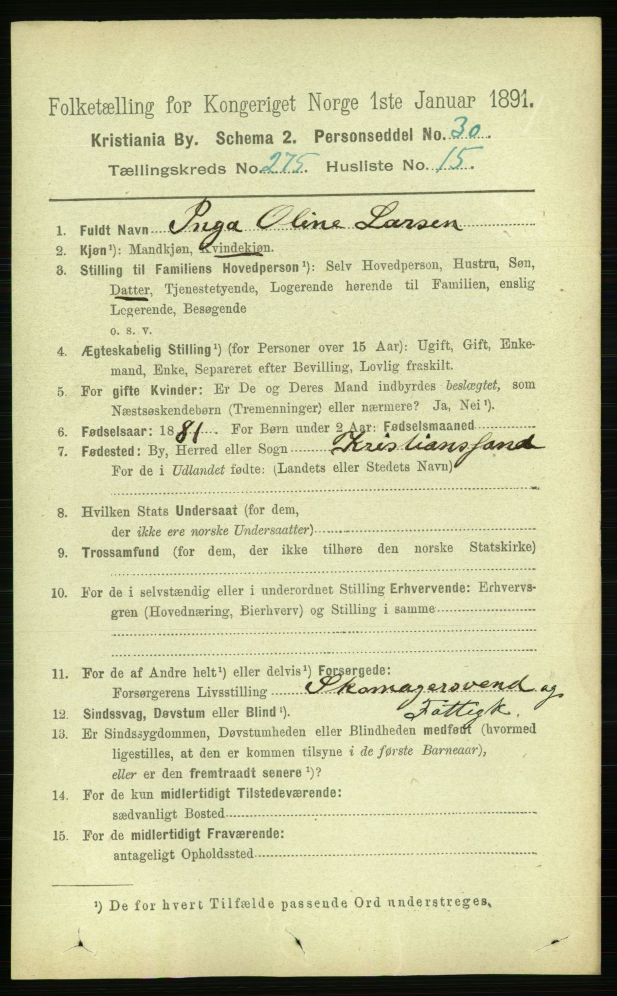 RA, 1891 census for 0301 Kristiania, 1891, p. 167338