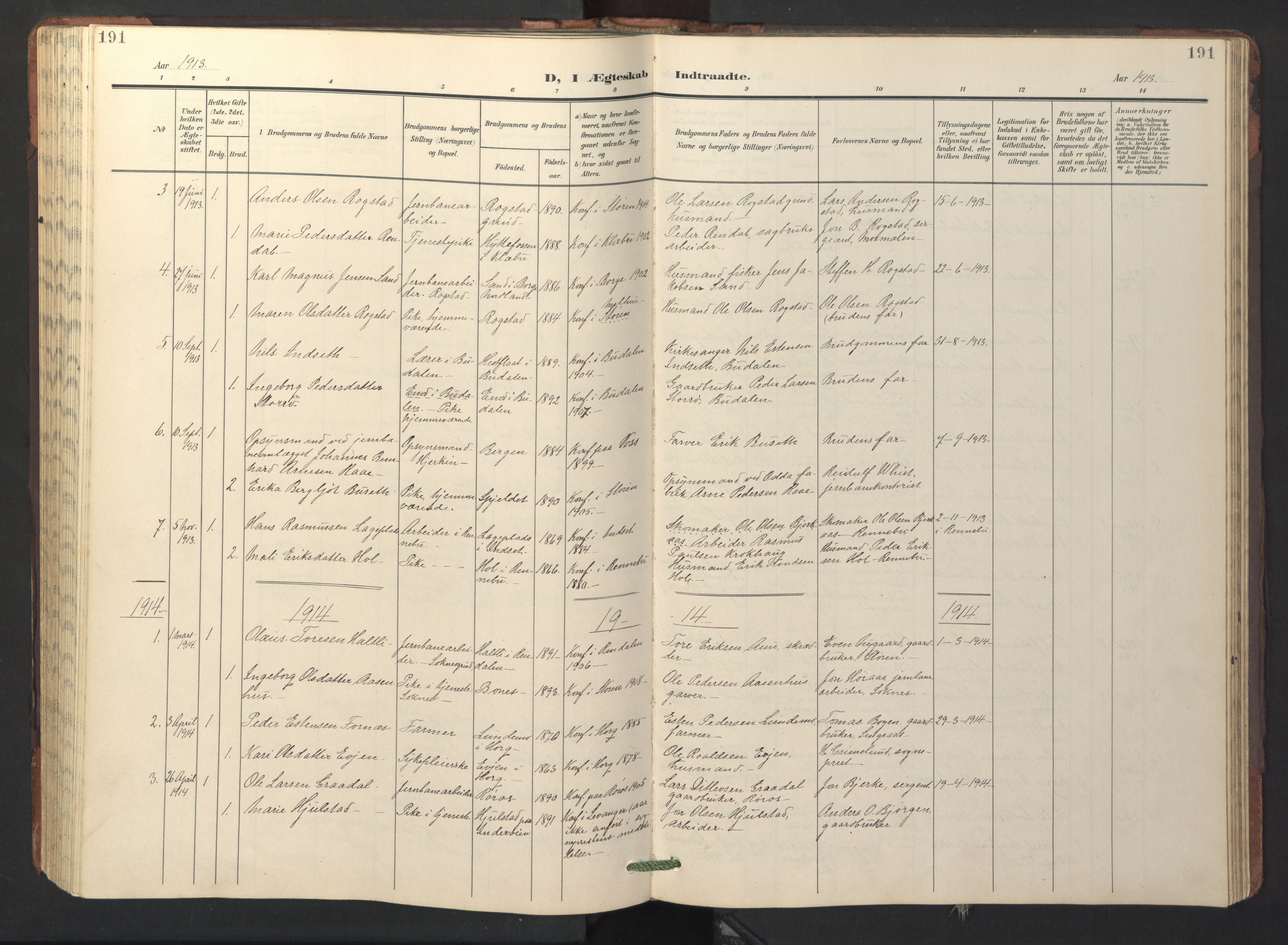 Ministerialprotokoller, klokkerbøker og fødselsregistre - Sør-Trøndelag, SAT/A-1456/687/L1019: Parish register (copy) no. 687C03, 1904-1931, p. 191