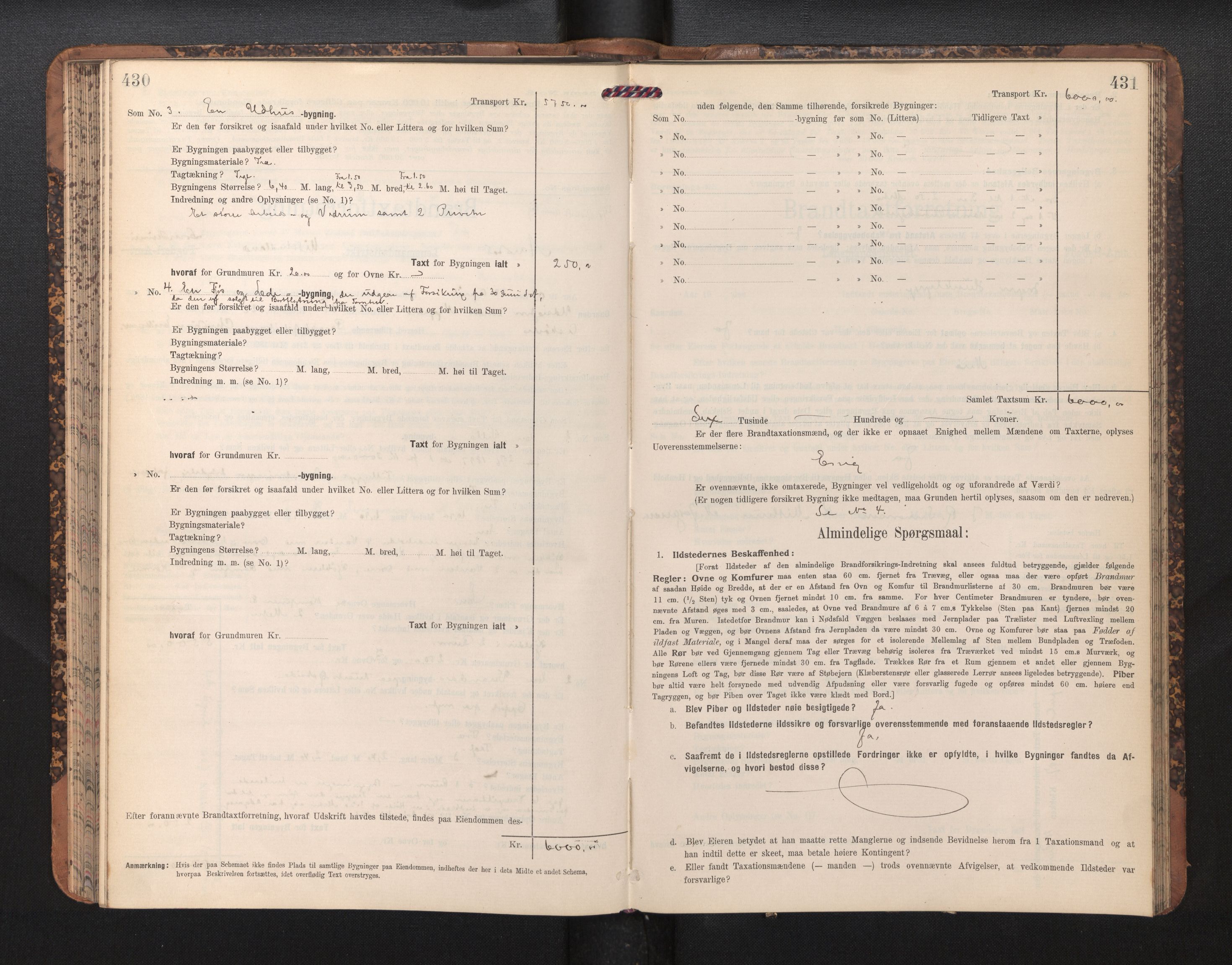 Lensmannen i Årstad, AV/SAB-A-36201/0012/L0014: Branntakstprotokoll,skjematakst, 1906-1907, p. 430-431