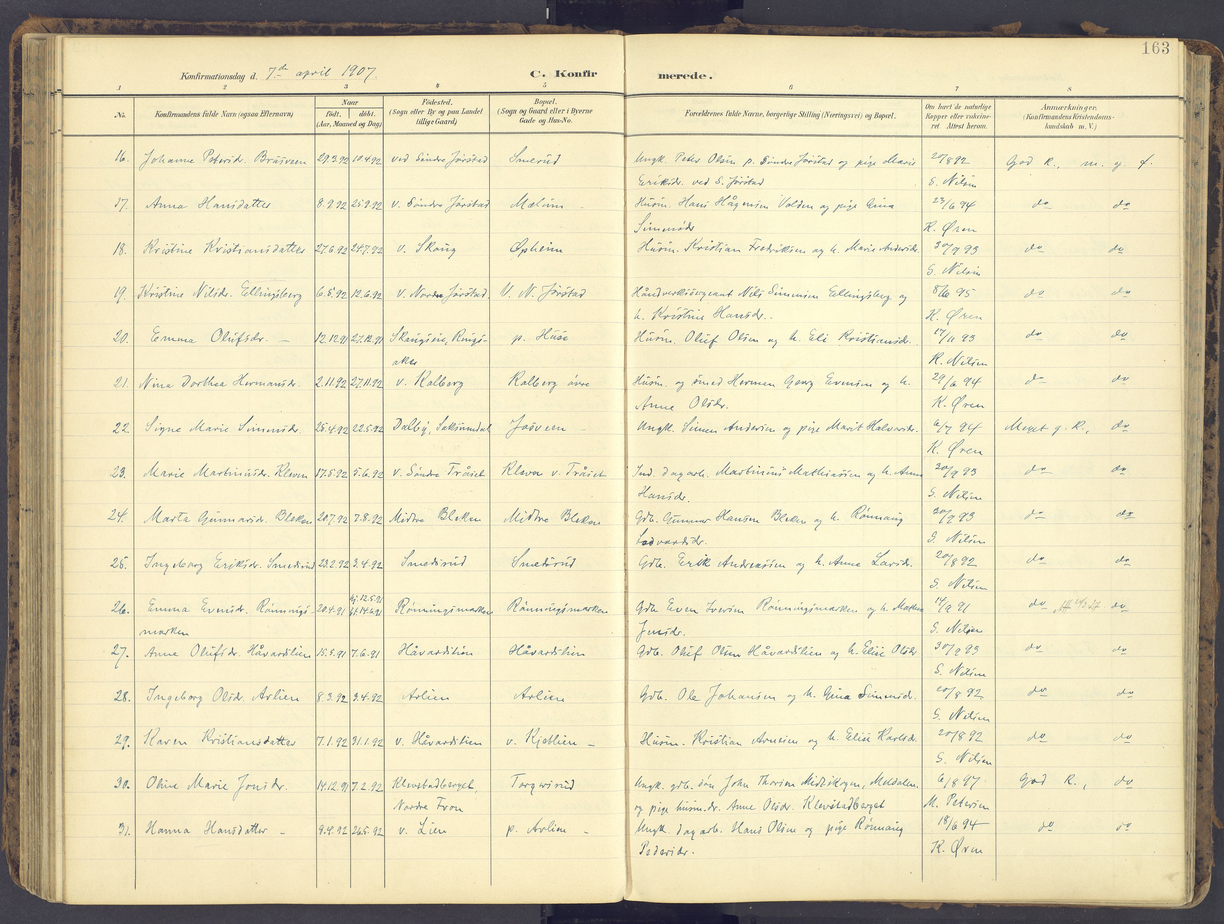 Fåberg prestekontor, AV/SAH-PREST-086/H/Ha/Haa/L0012: Parish register (official) no. 12, 1899-1915, p. 163