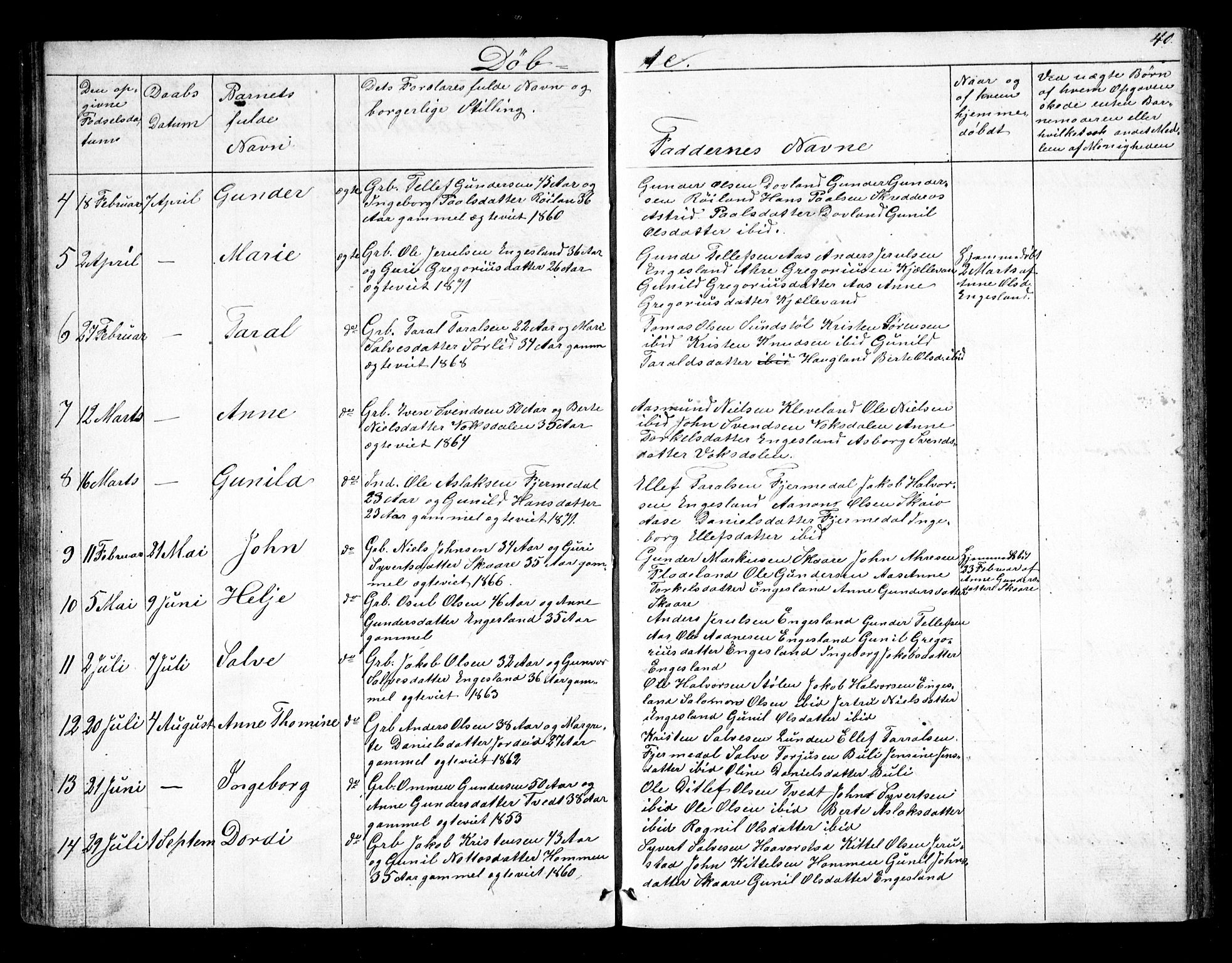 Herefoss sokneprestkontor, AV/SAK-1111-0019/F/Fb/Fbb/L0001: Parish register (copy) no. B 1, 1849-1879, p. 40