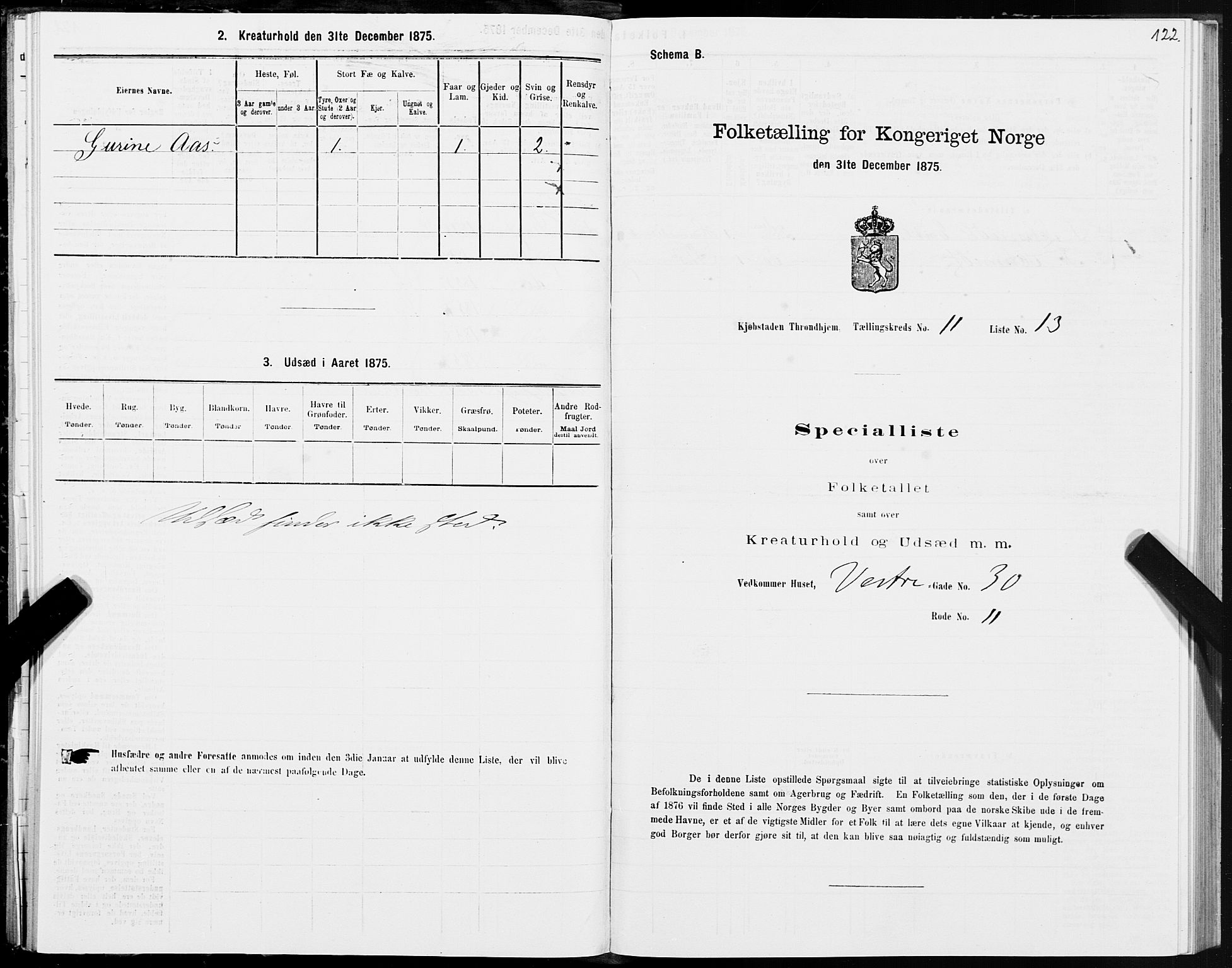 SAT, 1875 census for 1601 Trondheim, 1875, p. 6122