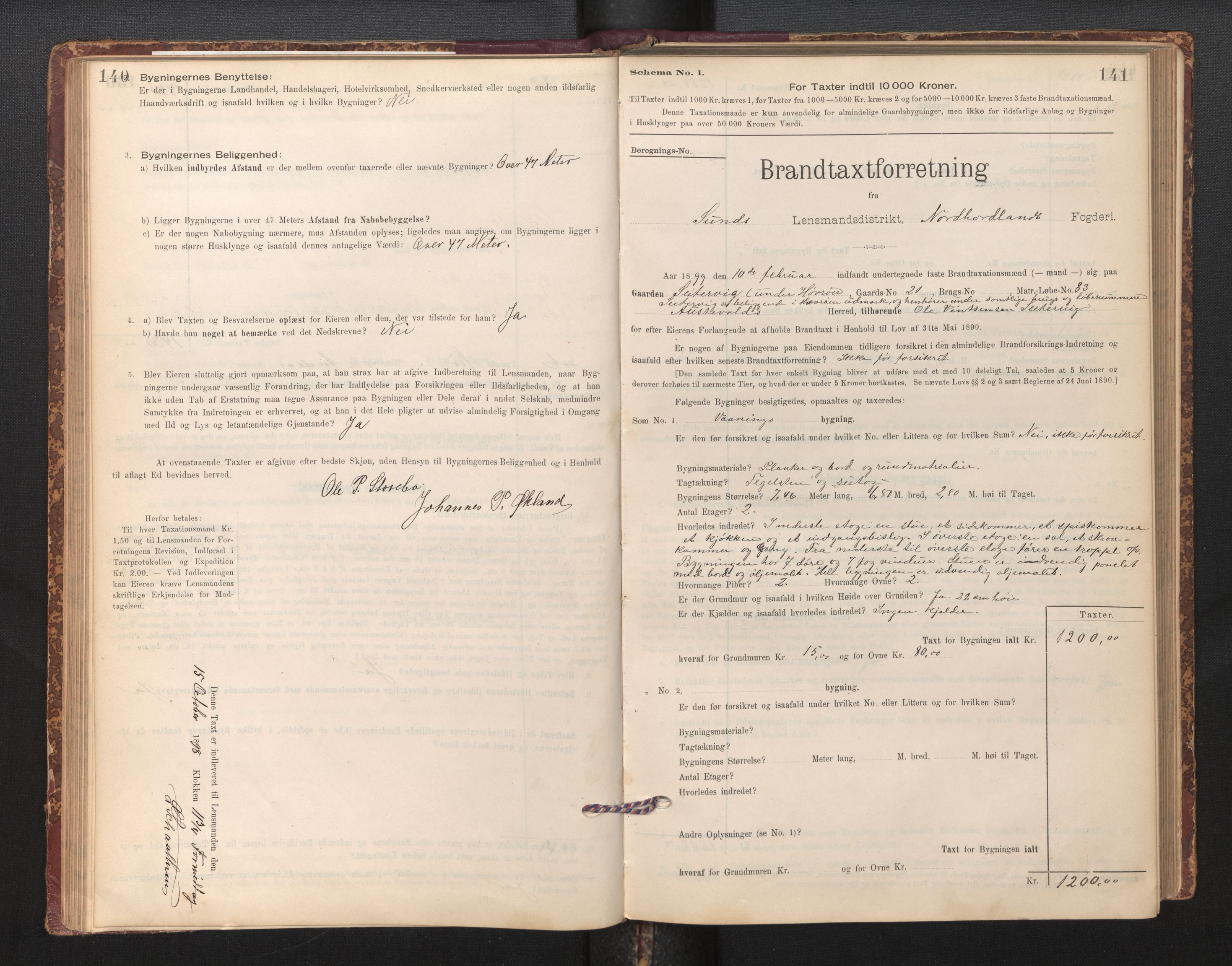 Lensmannen i Sund og Austevoll, SAB/A-35201/0012/L0003: Branntakstprotokoll, skjematakst, 1894-1917, p. 140-141