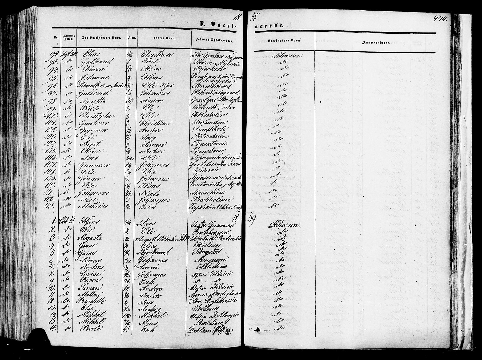 Vang prestekontor, Hedmark, SAH/PREST-008/H/Ha/Haa/L0013: Parish register (official) no. 13, 1855-1879, p. 444